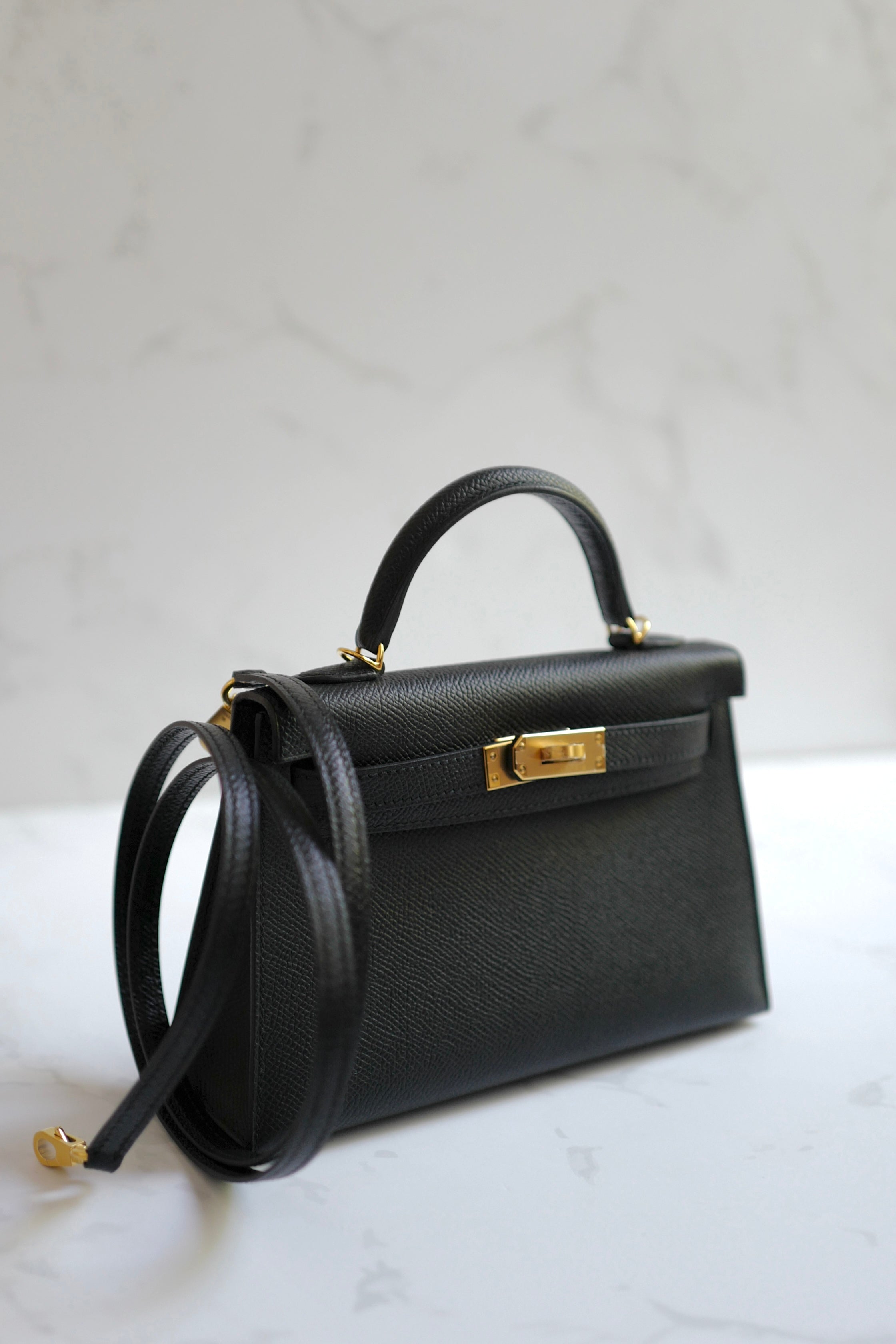Hermes Mini Kelly II in Black/Noir Epsom Leather with Gold Hardware