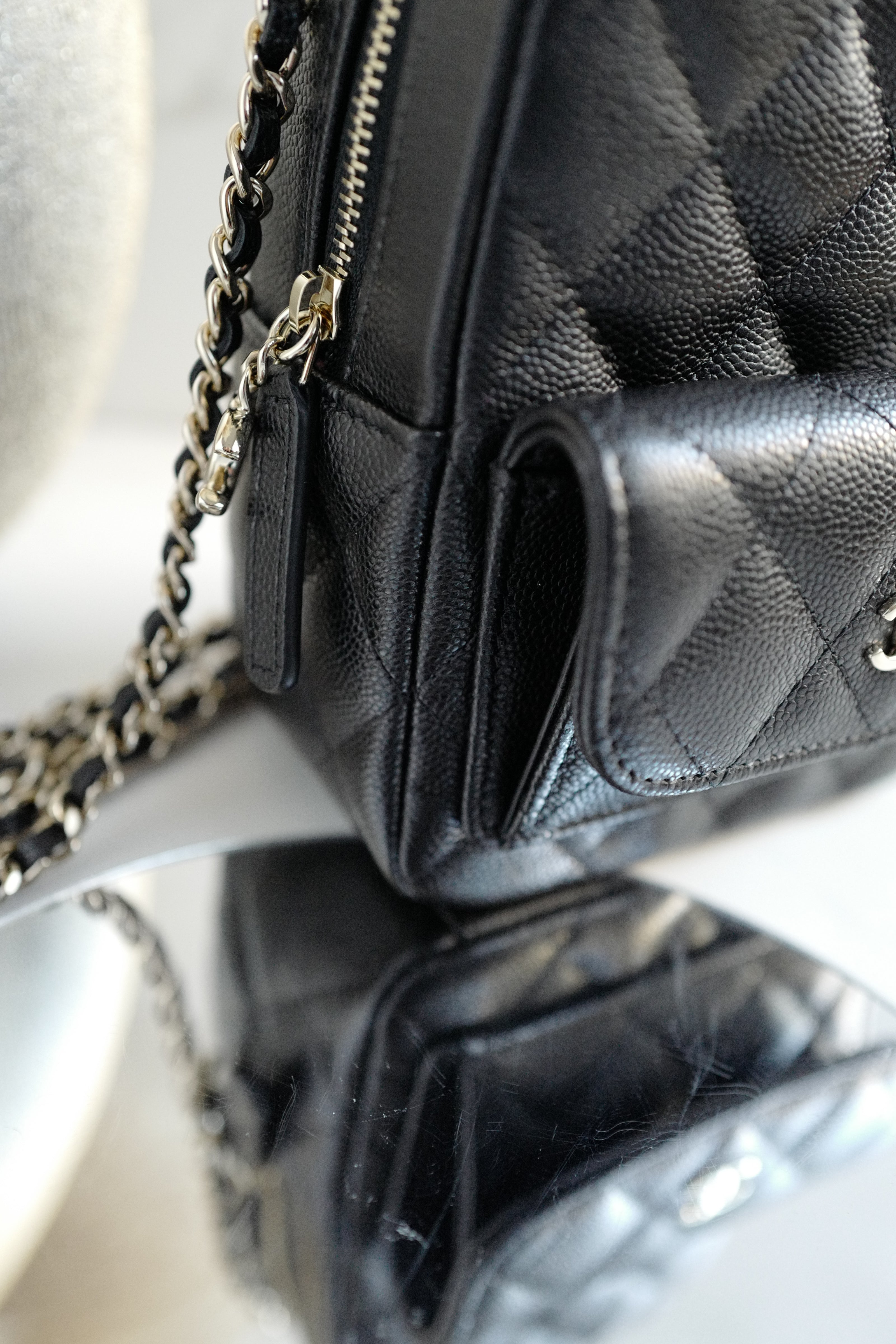BNIB Chanel 24C Mini Backpack in Black Grained Leather with Light Gold HW