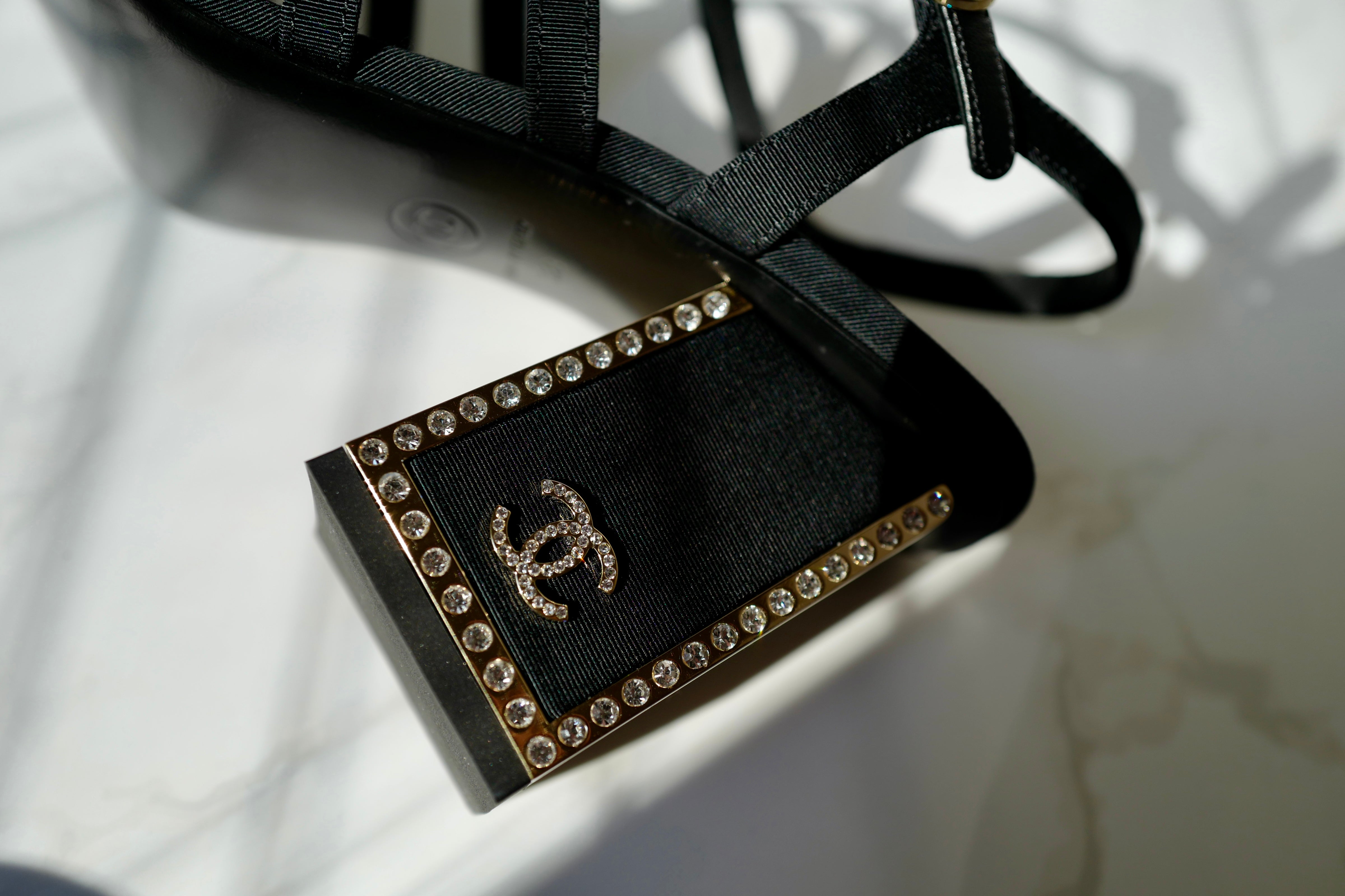 BNIB Chanel 24B Strappy Heels in Black with Crystals Rhinestone Heels size 38