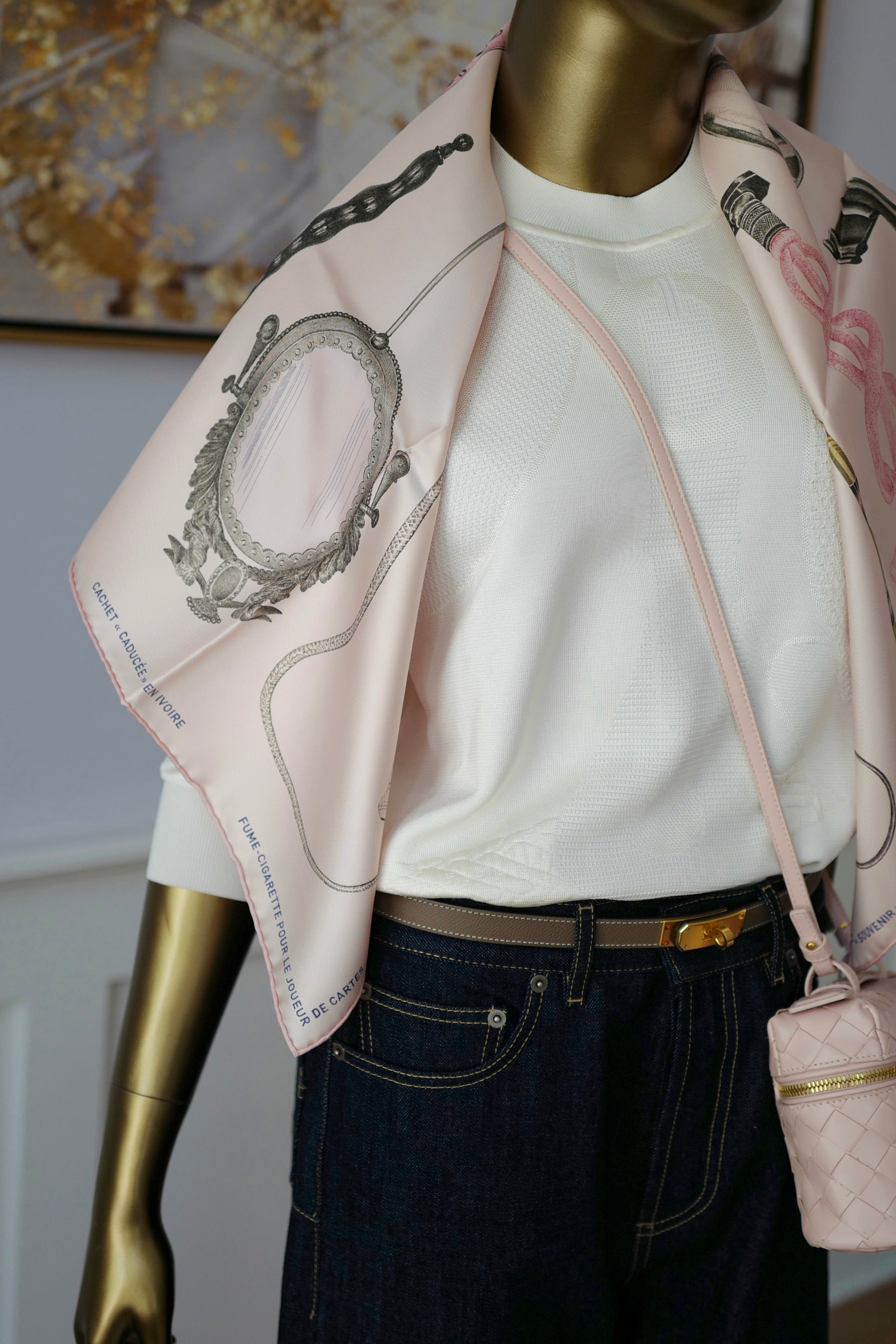 NEW Hermes Nous Sommes Inseparables scarf 90 rose thé / rouge H / bronze