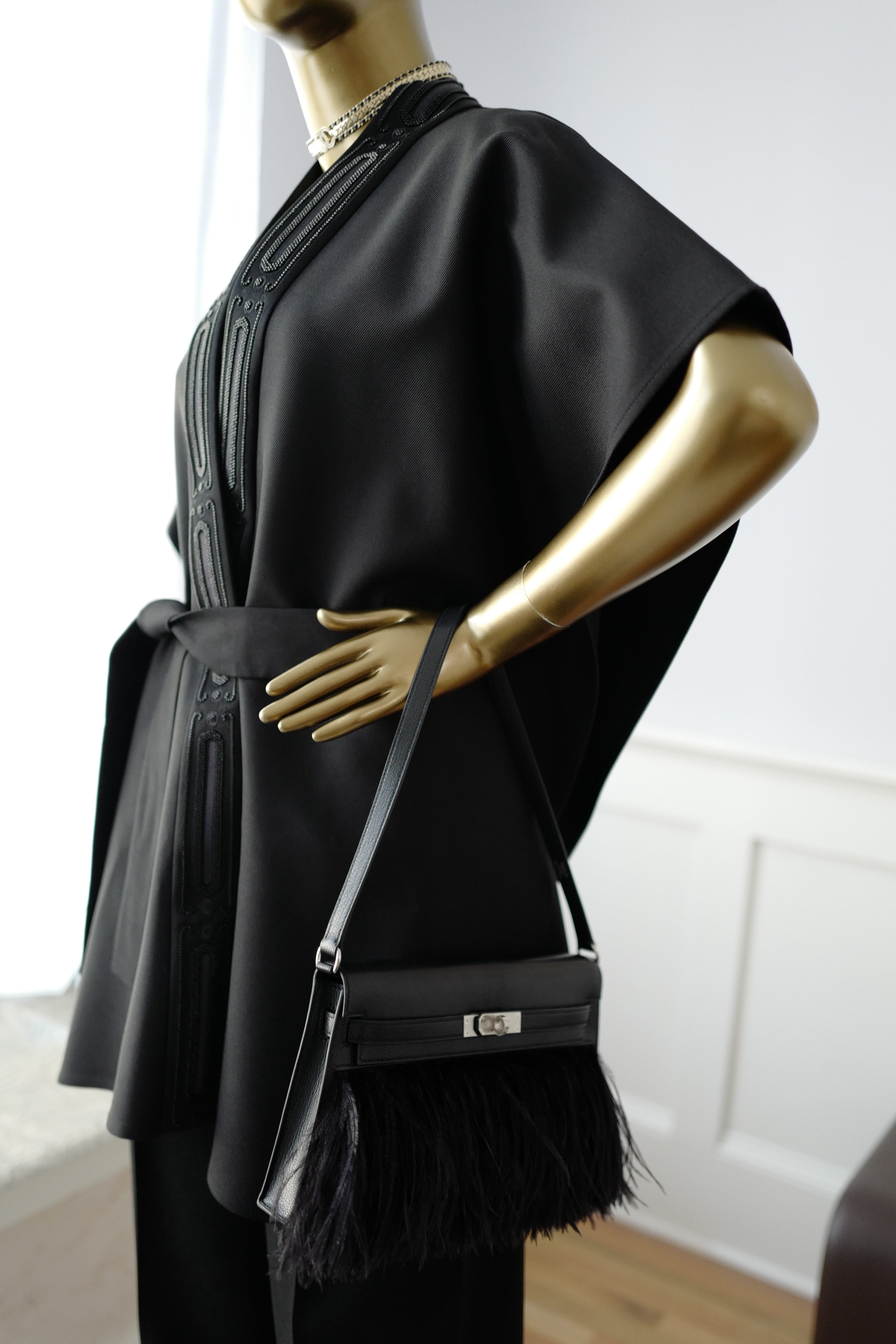 NEW Hermes Embroidered Long Poncho Vest Size 34 Noir Black Over $7K Retail