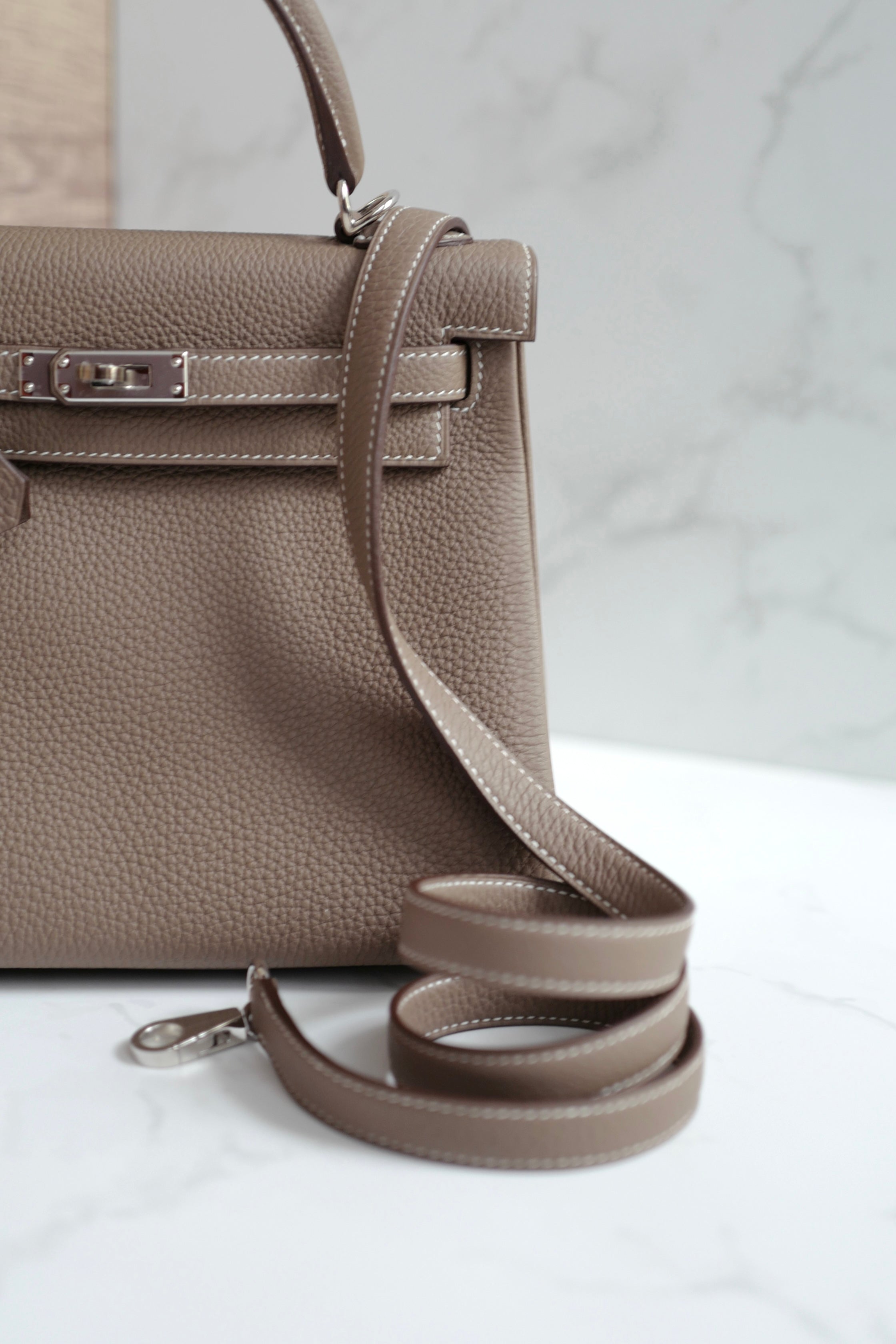 BNIB Hermes Kelly 25 Etoupe Togo Retourne Palladium HW Y 2020 NEW