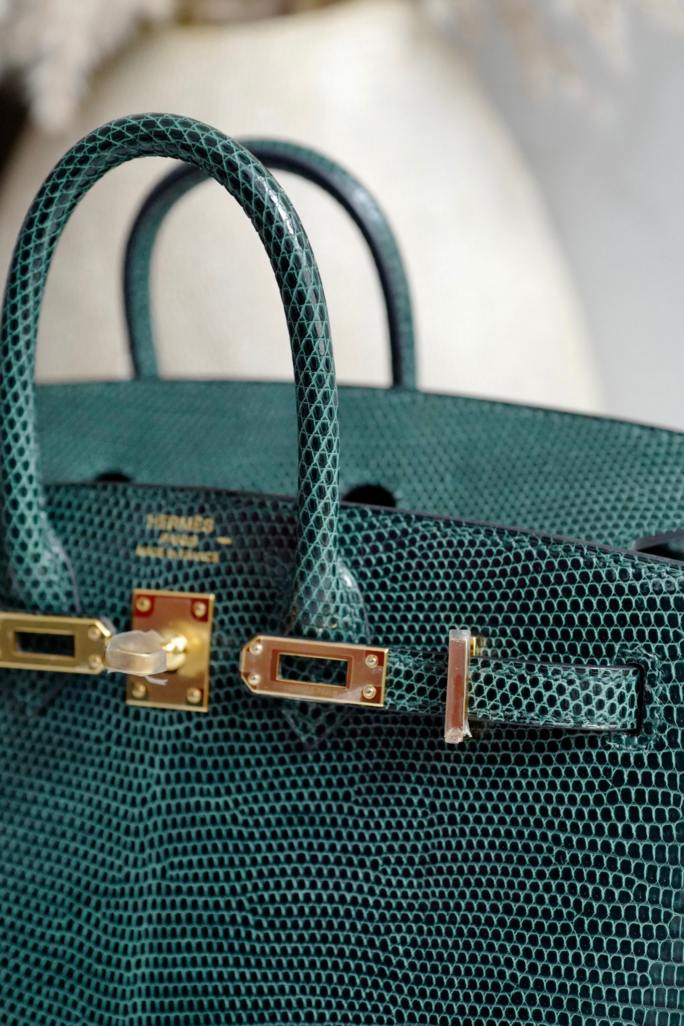 Hermes BIRKIN 20 Lizard Lisse in Vert Cypress Gold Hardware