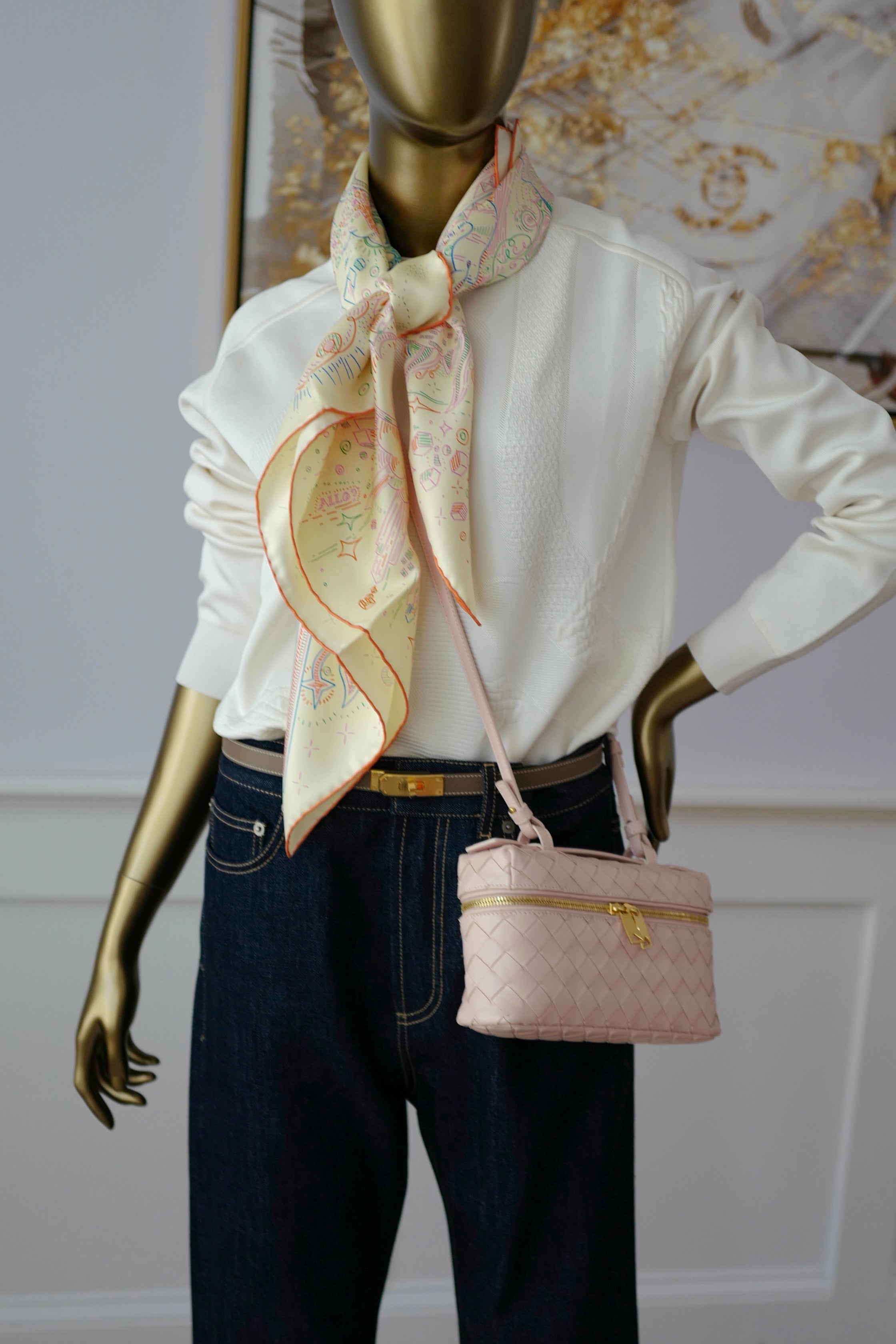 NEW Hermes Please Hold The Line Ac/Vanilla/Bleu 90 silk scarf