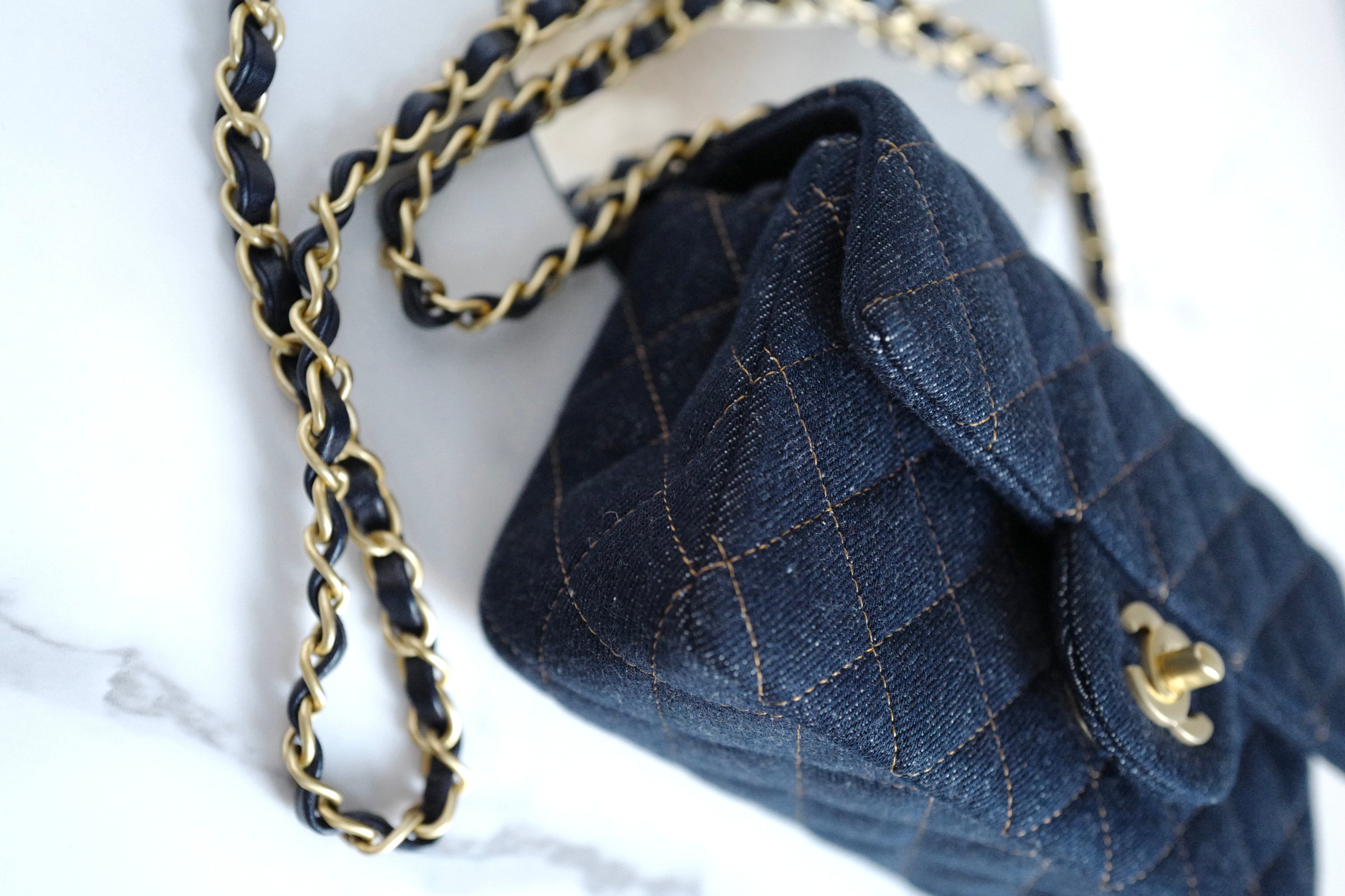 BNIB Chanel 25c Classic Mini Flap Bag in Denim Dark Blue Gold Hardware