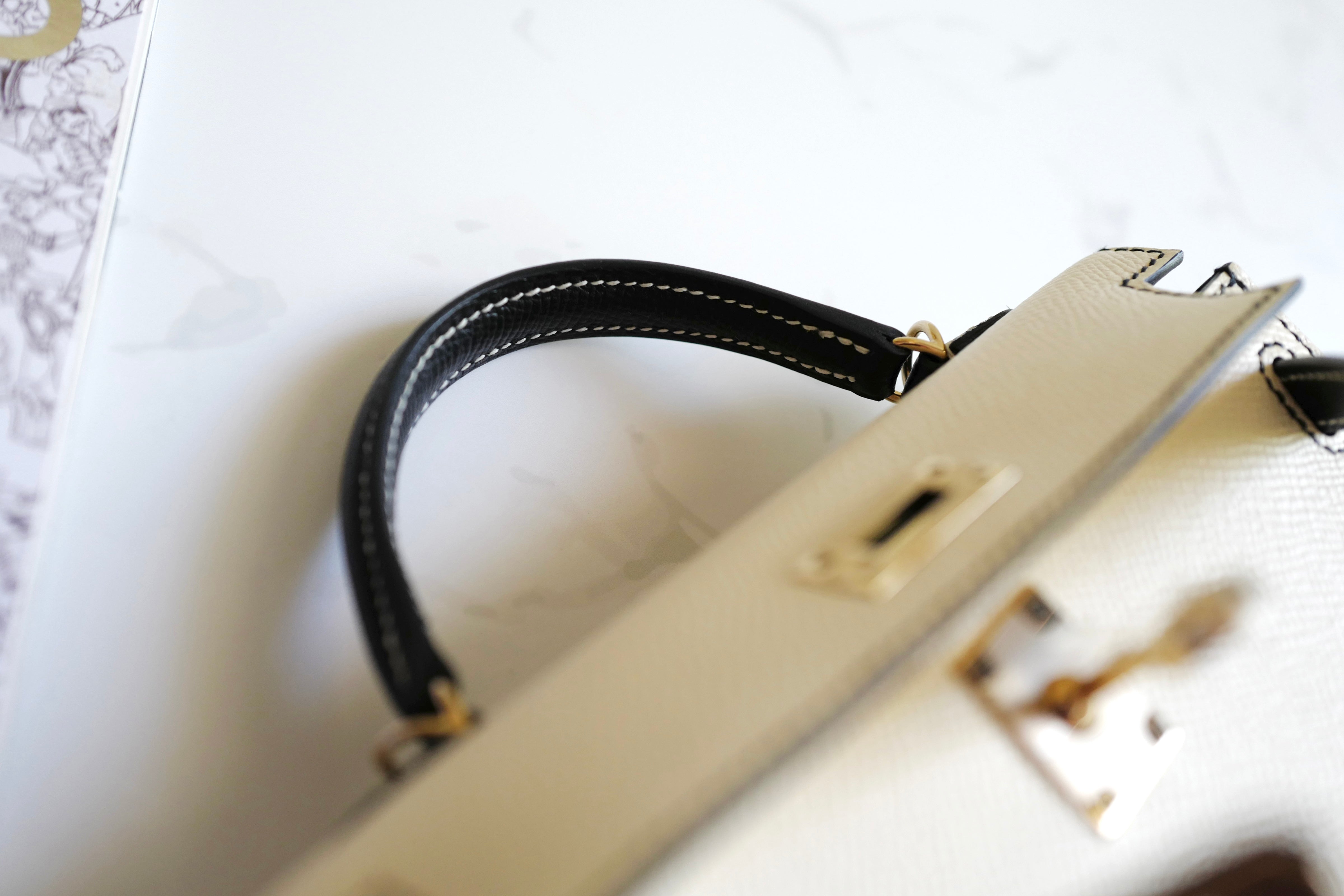New Hermes Mini kelly 20 HSS Craie/Noir Black Epsom Permabrass HW 2023 Complete