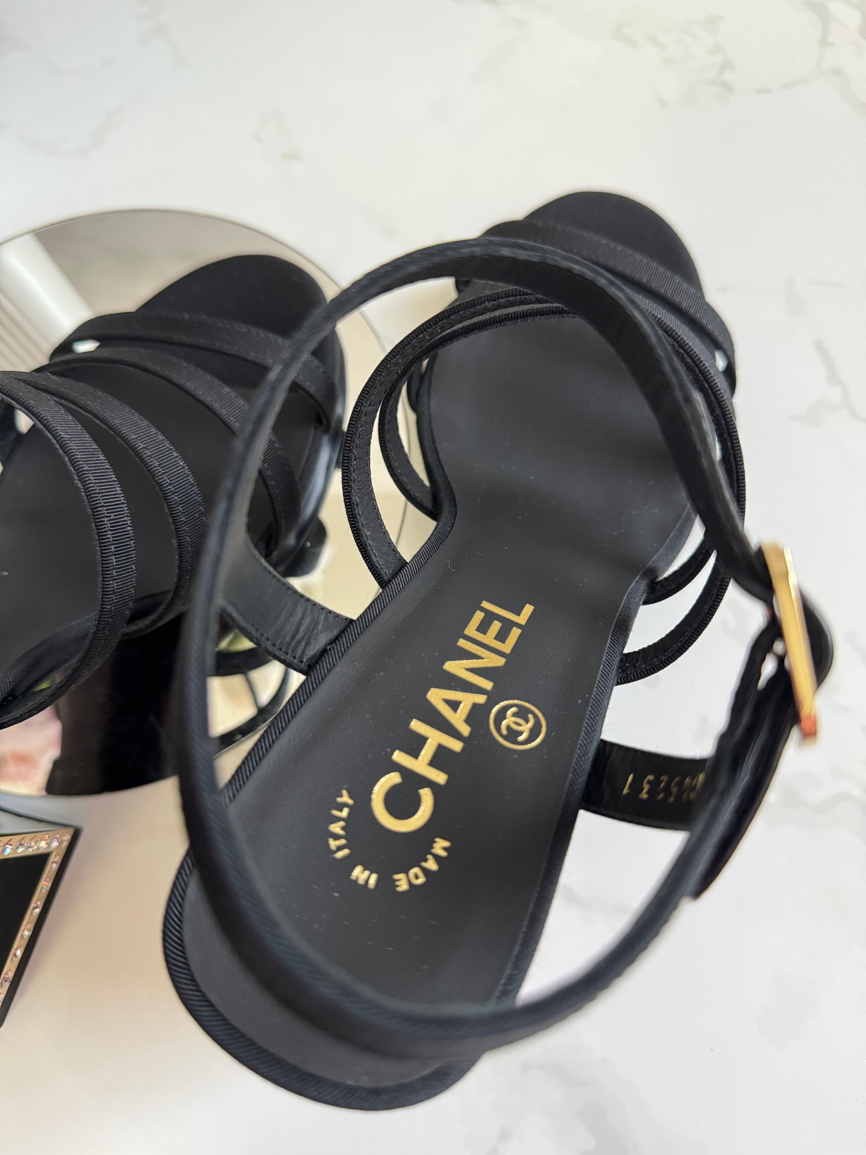 BNIB Chanel 24B Strappy Heels in Black with Crystals Rhinestone Heels size 38