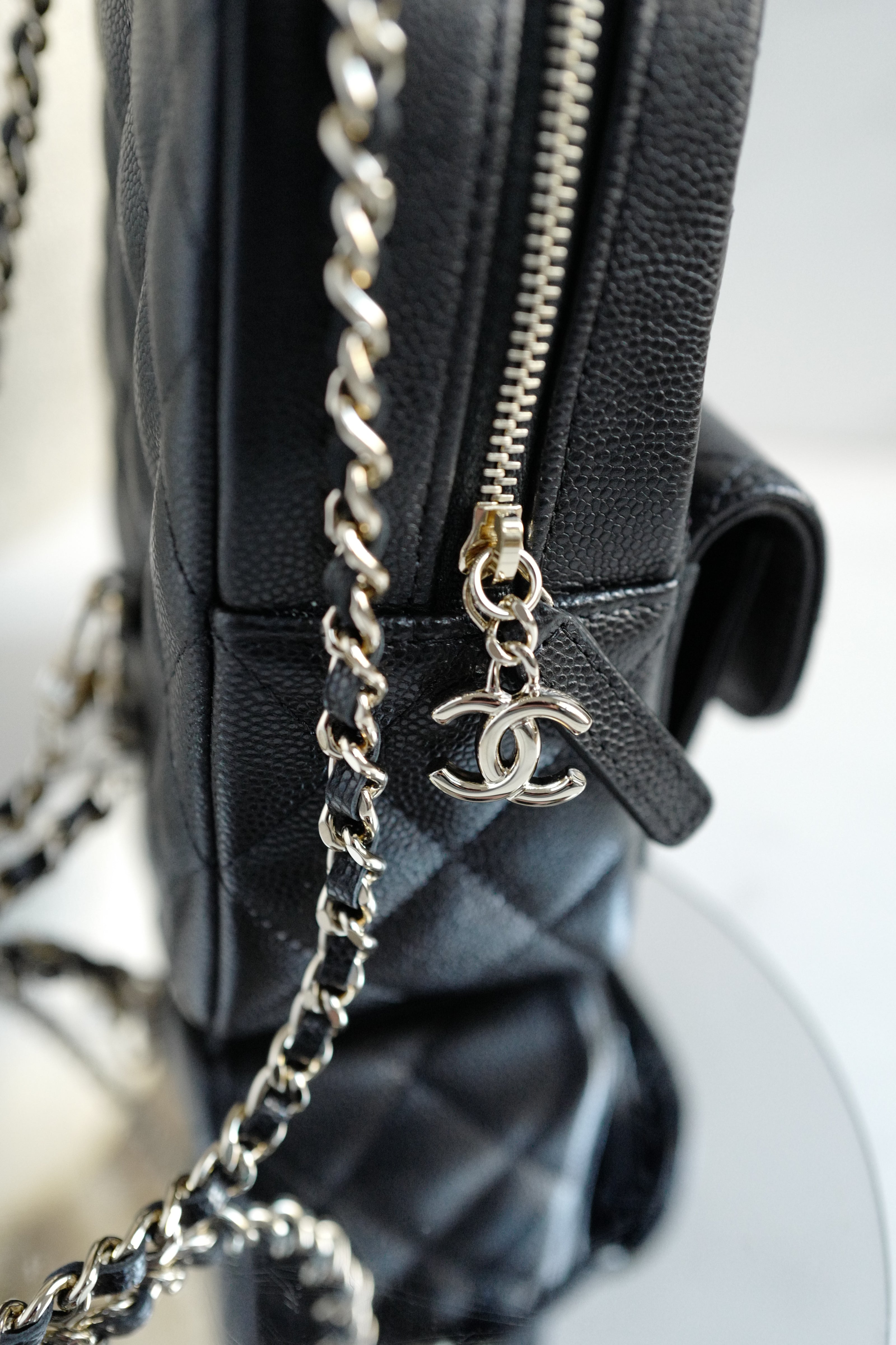 BNIB Chanel 24C Mini Backpack in Black Grained Leather with Light Gold HW
