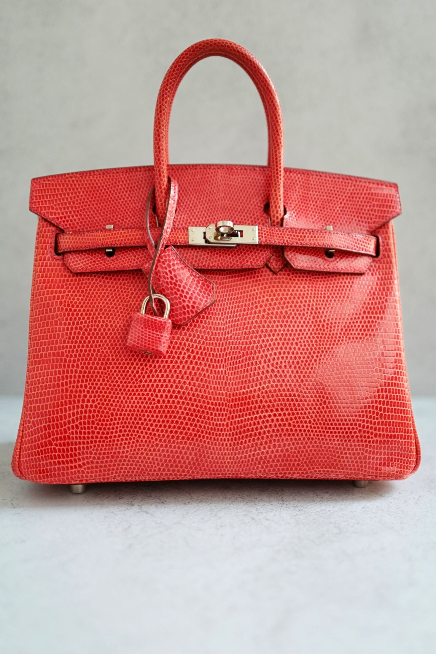 Hermes Birkin 25 Lizard In Bougainvillea Red With Palladium HW