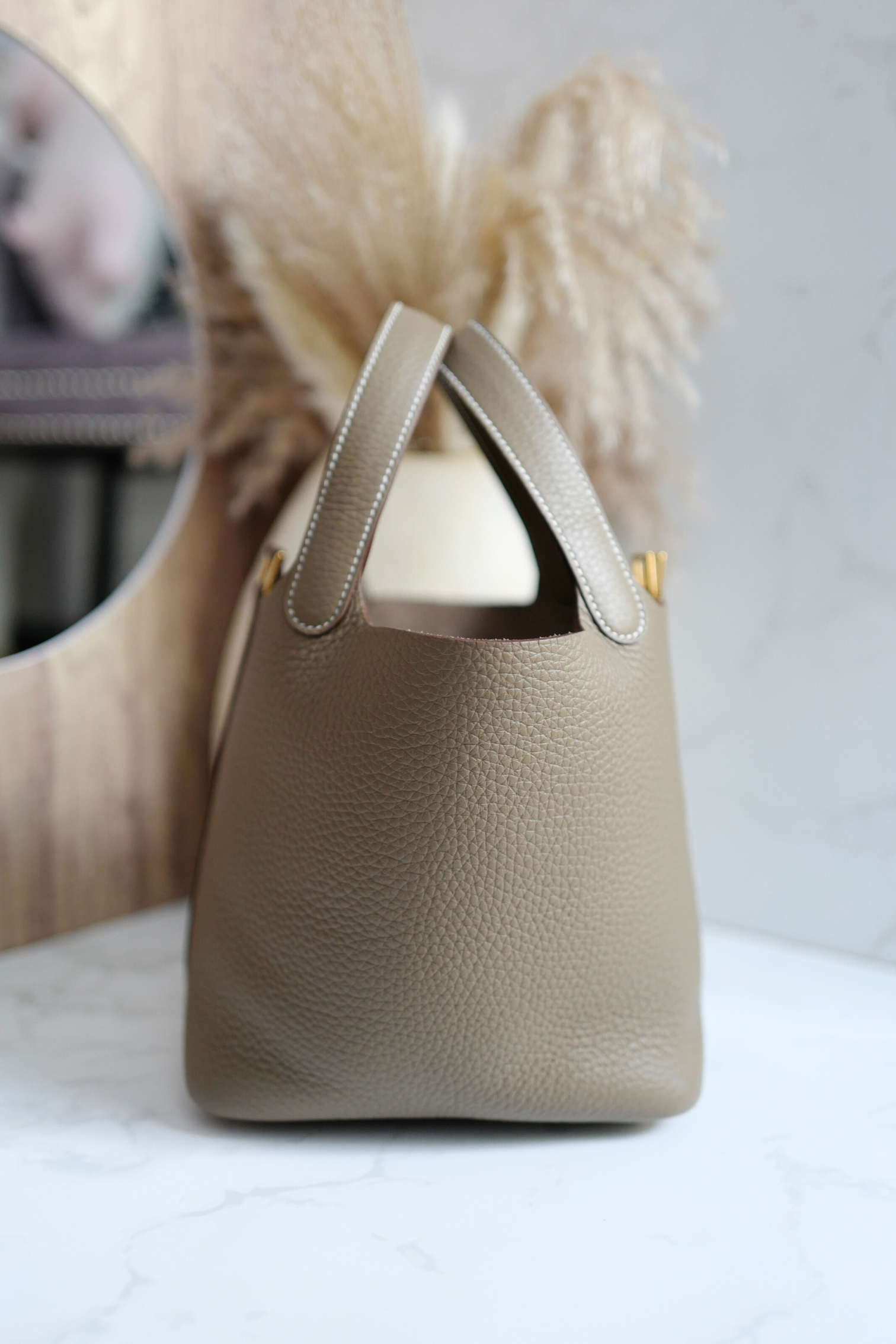 BNIB Hermes Picotin 18 Etoupe Clemence Leather with Gold Hardware