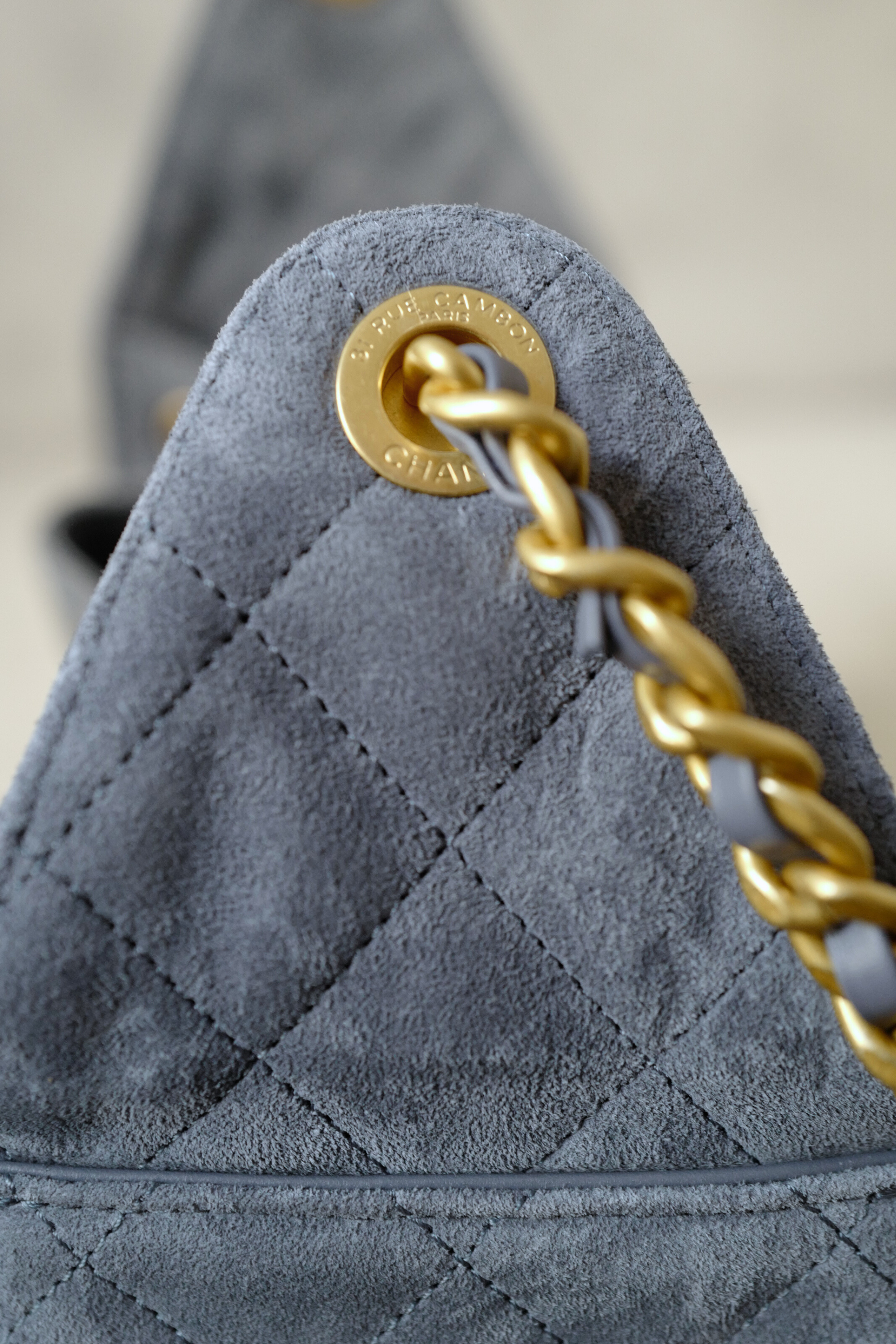 BNIB Chanel Hobo Bag 25K Blue Suede Quilted Gold Chain CC Logo