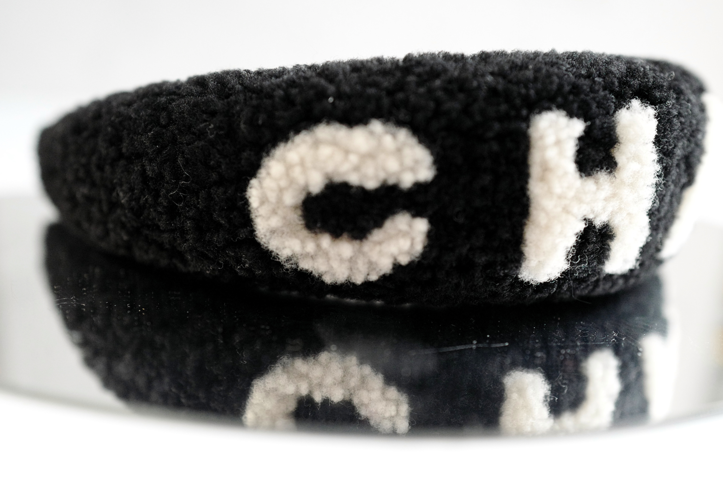 NEW Chanel Headband Shearling Black Ecru Logo Hair Accessories