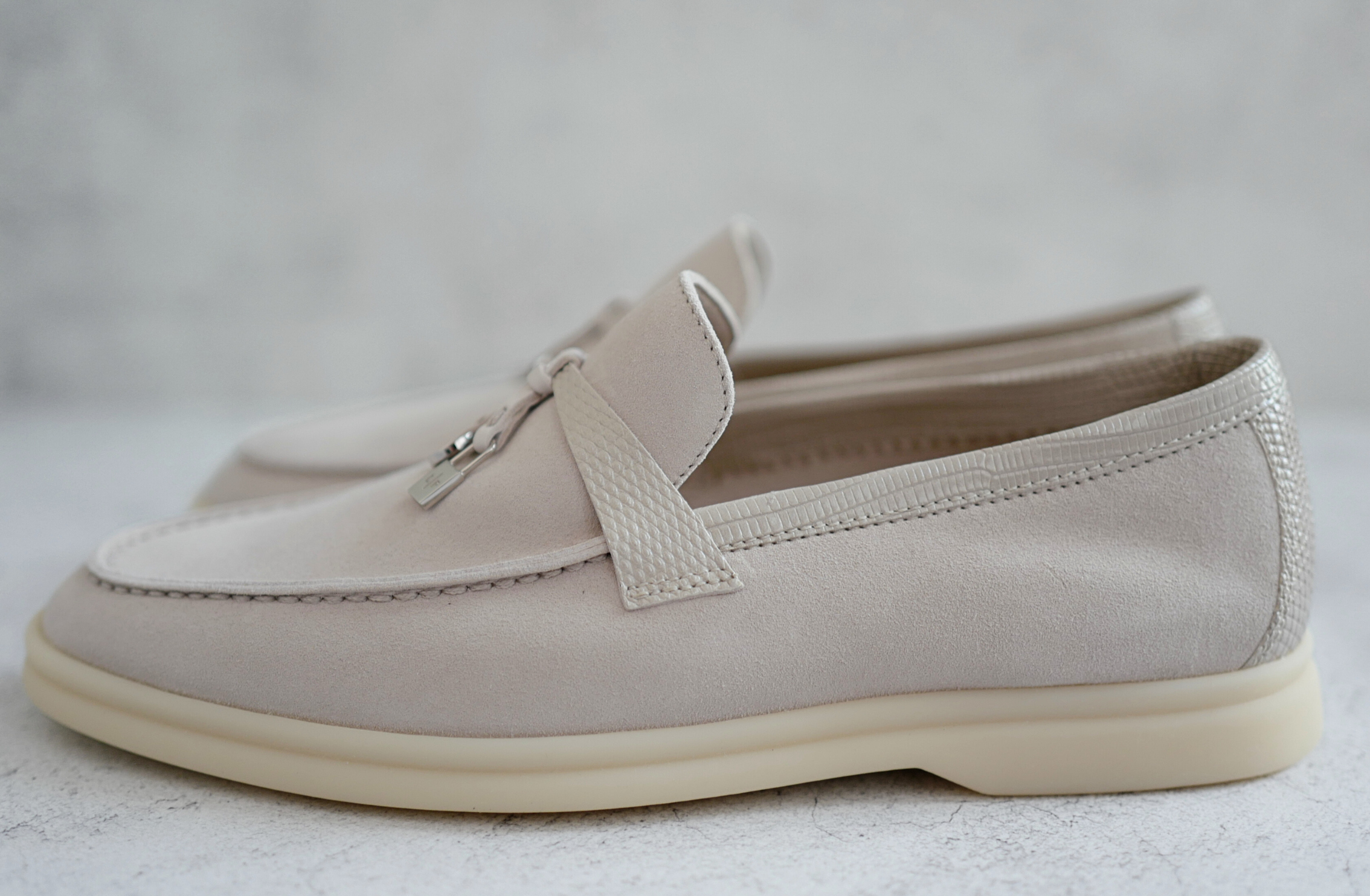 Loro Piana Pearl Walk Infinito Lizard Loafers Pearl Beige My Charms Size 36.5