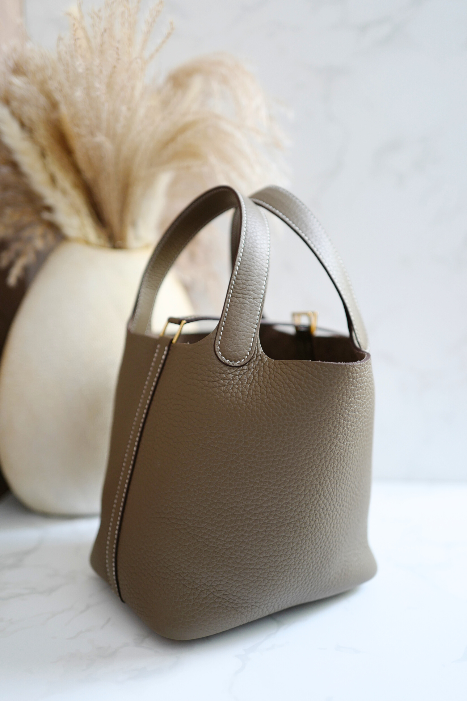 BNIB Hermes Picotin 18 Etoupe Clemence Leather with Gold Hardware