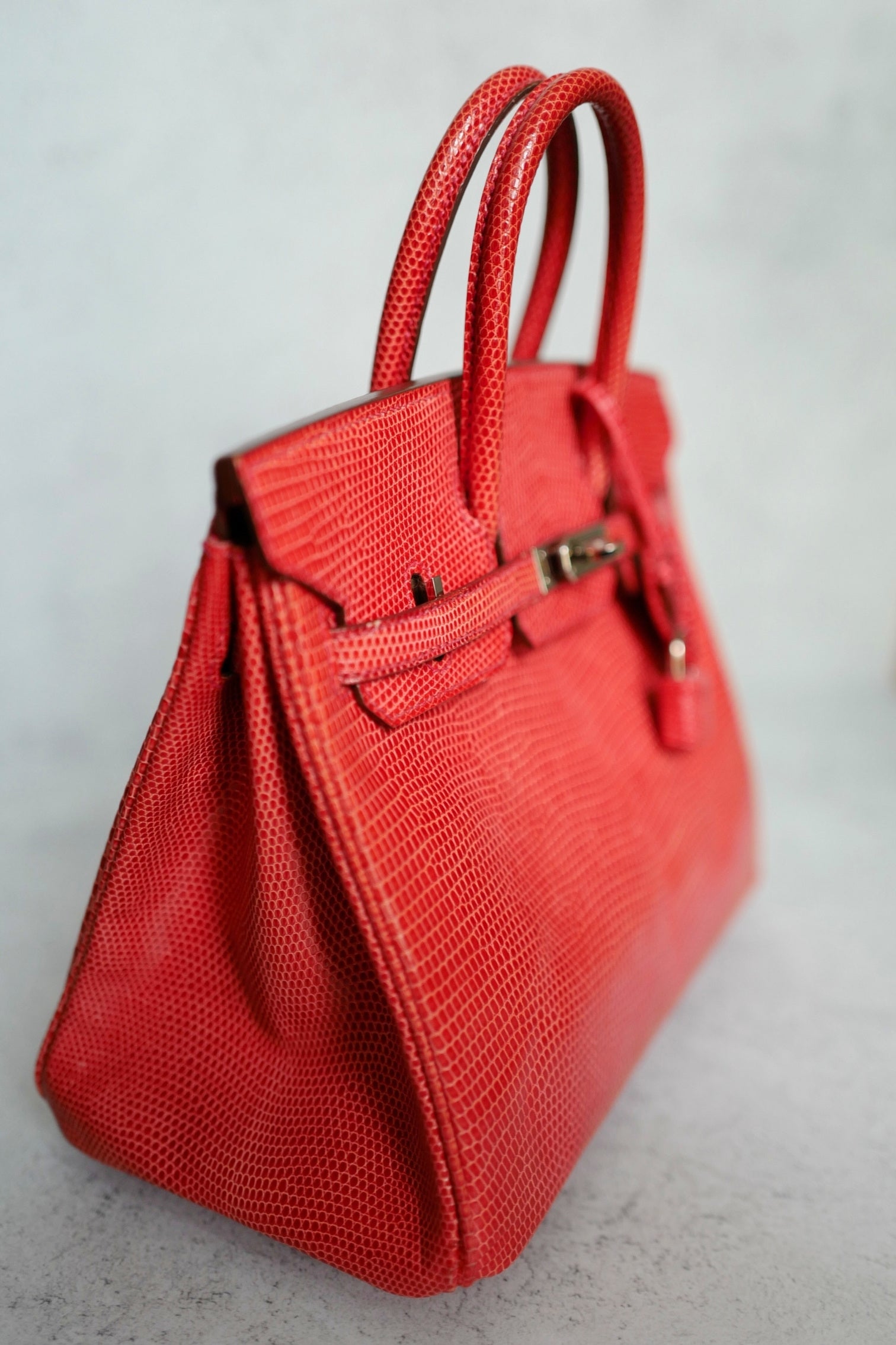 Hermes Birkin 25 Lizard In Bougainvillea Red With Palladium HW