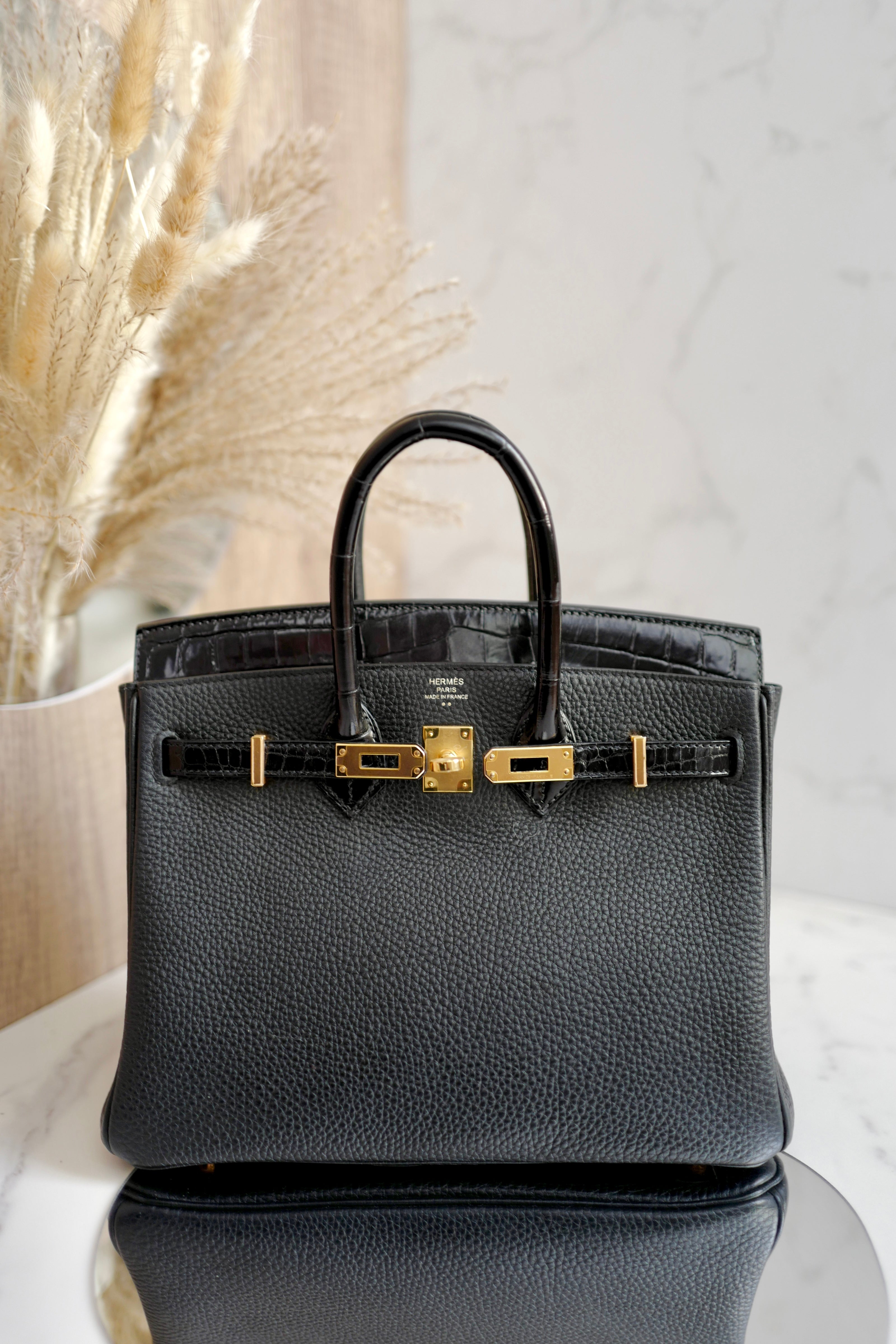 Hermes Birkin 25 touch shiny niloticus in noir/black gold hw Complete with Receipt