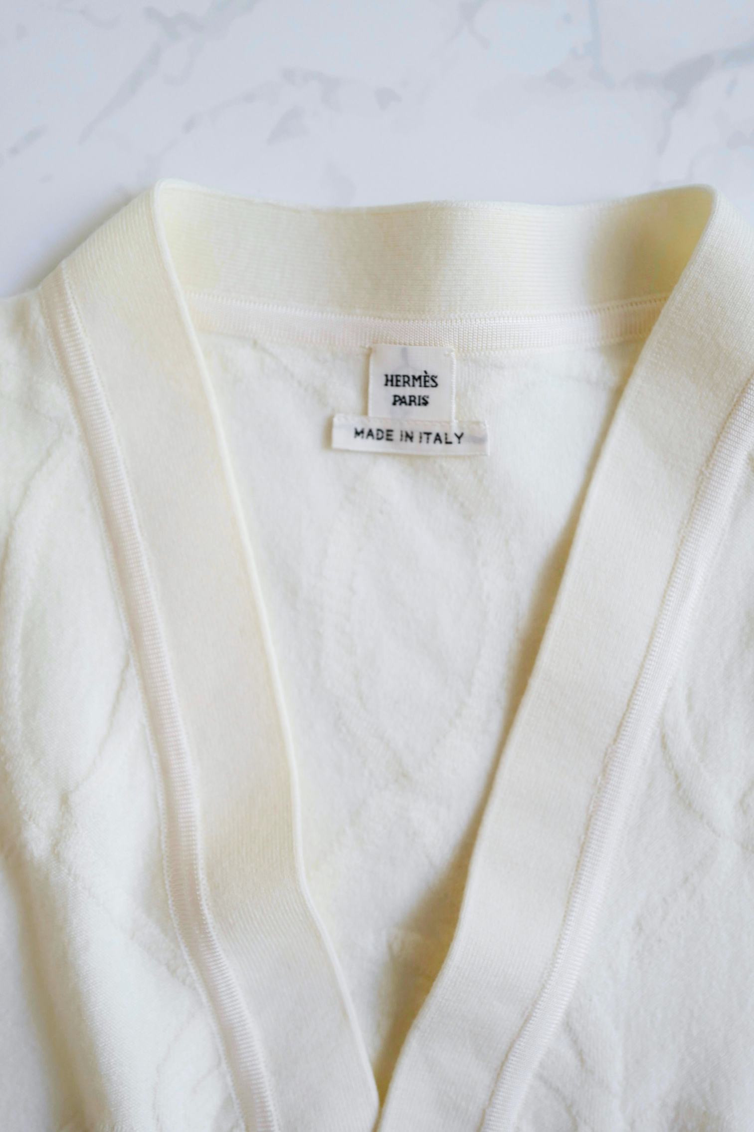 New Hermès Palefroi Remix Light Half-Length Sleeve Long Cardigan Blanc Naturel Size 34