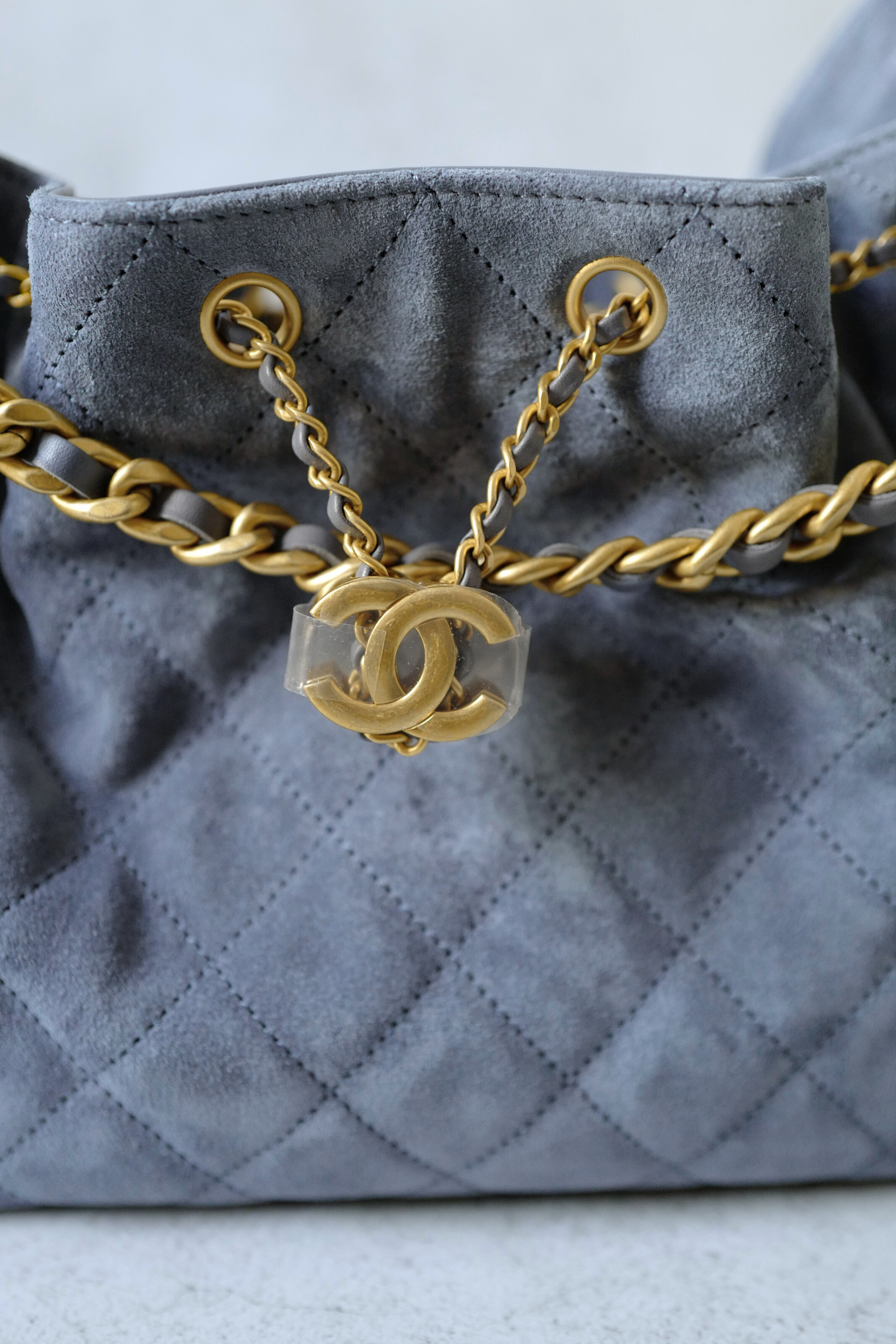 BNIB Chanel Hobo Bag 25K Blue Suede Quilted Gold Chain CC Logo