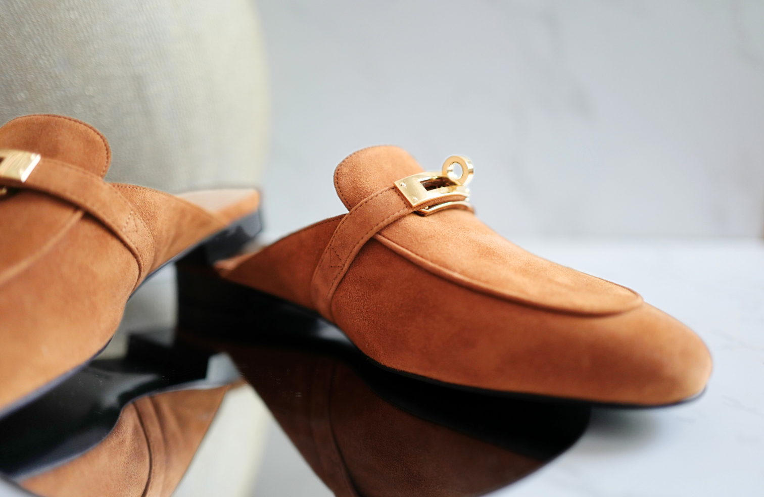 BNIB Hermès OZ Mule Velvet Goatskin Brun Amourette With Gold Hardware Size 39