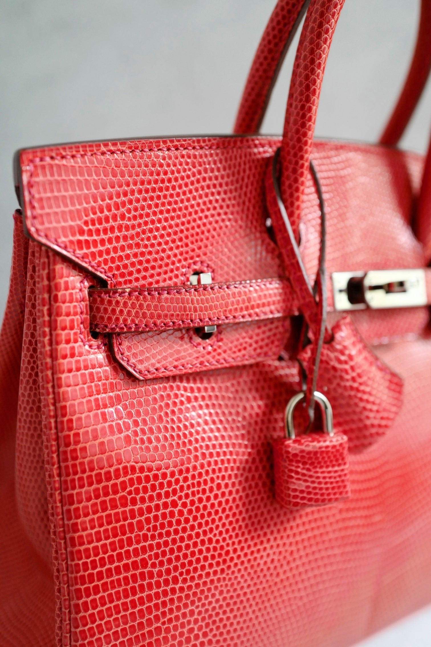 Hermes Birkin 25 Lizard In Bougainvillea Red With Palladium HW