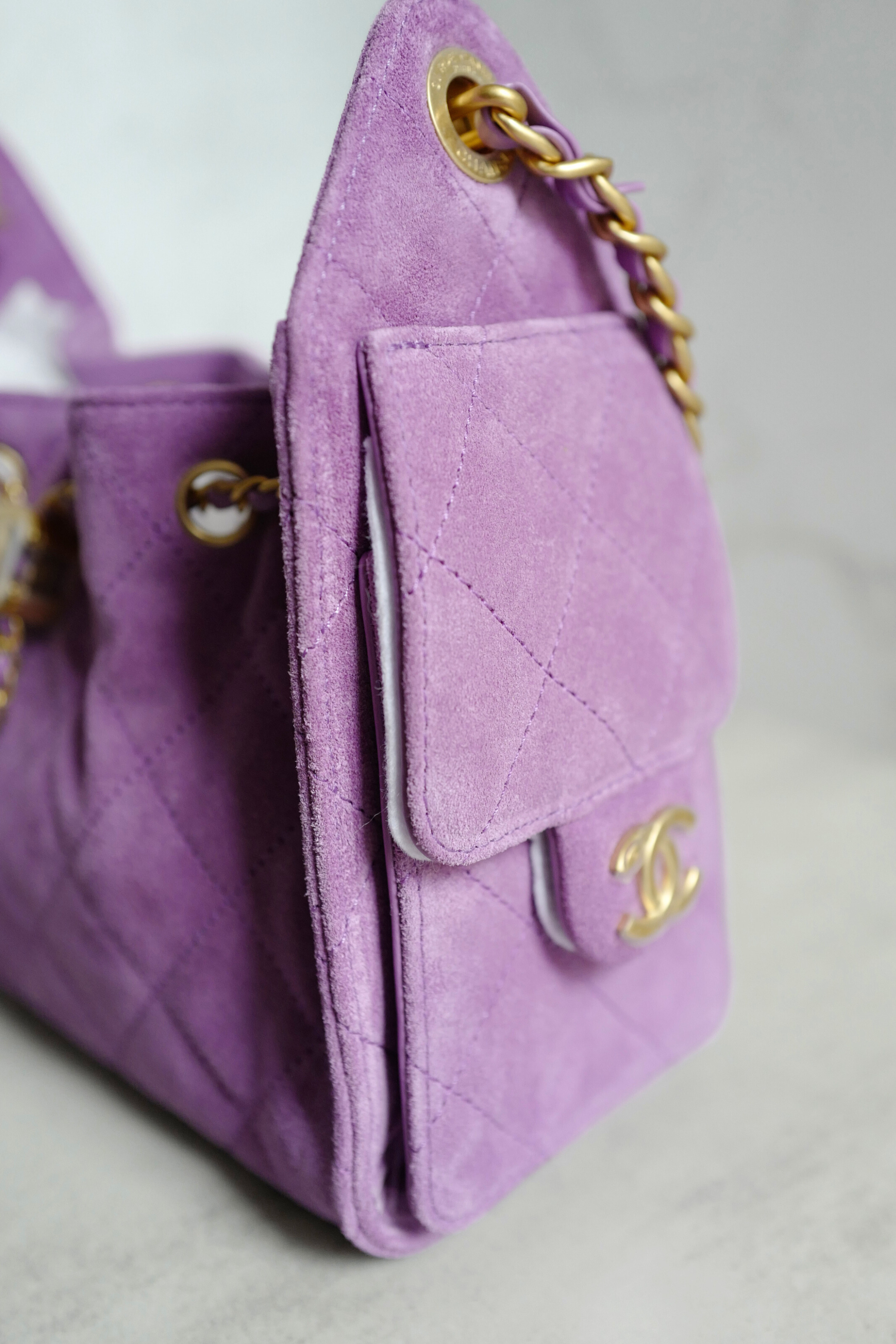 BNIB Chanel 26C Mini Hobo Shoulder Bag in Purple Suede with Gold Hardware
