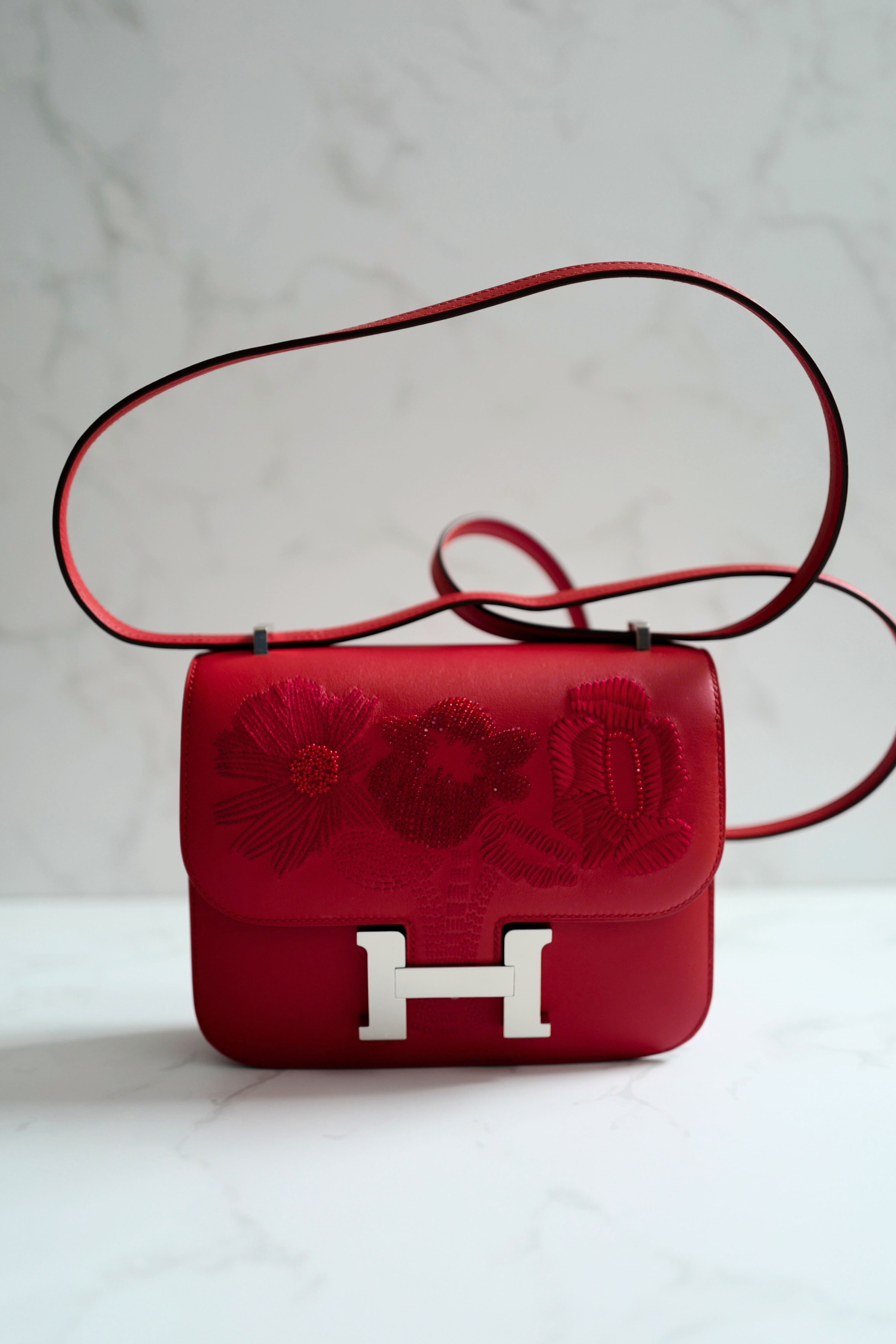 BNIB Hermes Mini Constance 18 Mirror Dancing Flowers Rouge Coeur with Palladium HW 2025