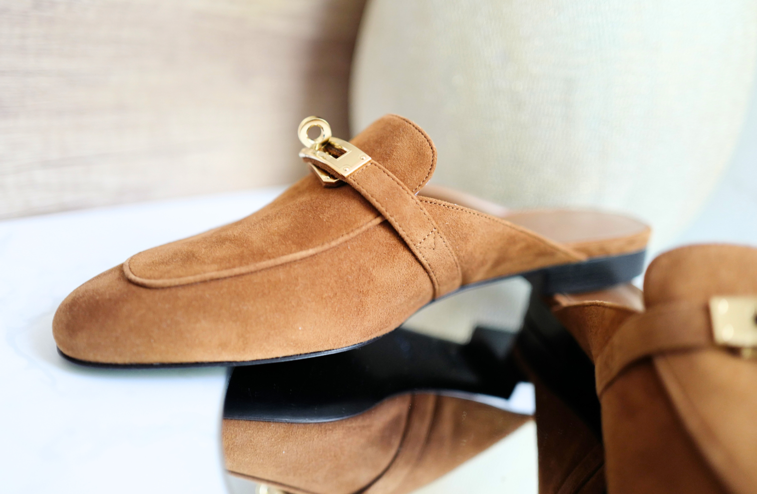 BNIB Hermès OZ Mule Velvet Goatskin Brun Amourette With Gold Hardware Size 39