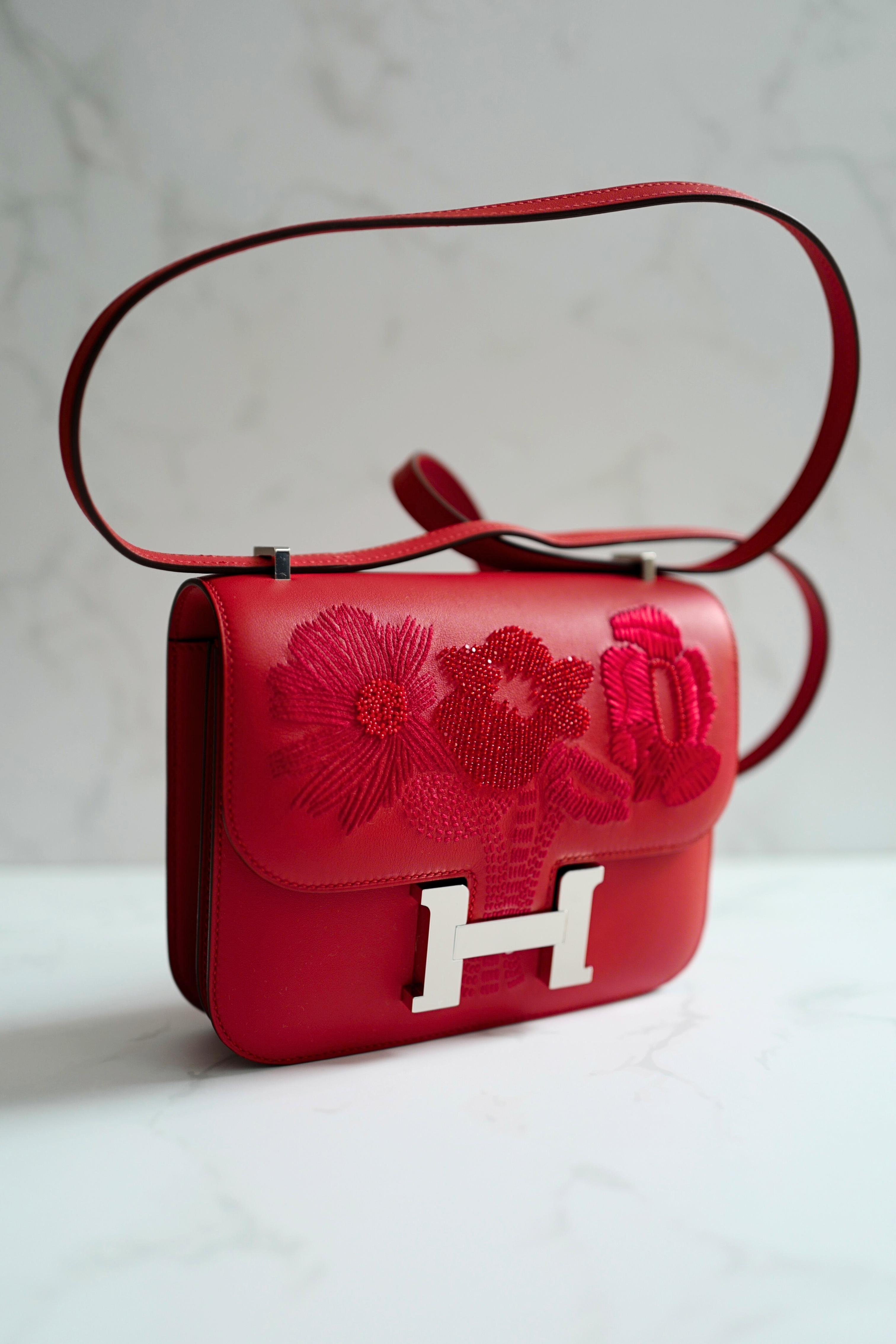 BNIB Hermes Mini Constance 18 Mirror Dancing Flowers Rouge Coeur with Palladium HW 2025