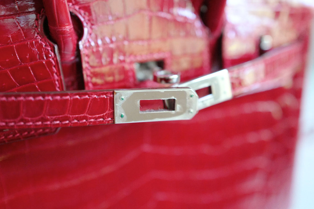 Hermes Birkin 25 Braise Shiny Niloticus Crocodile Palladium Hardware