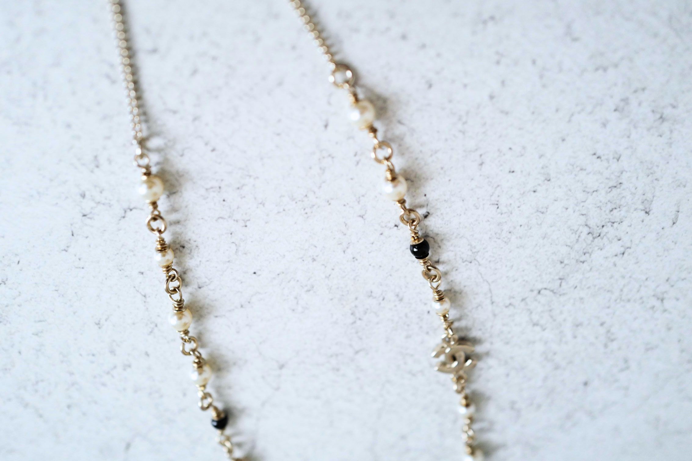 Chanel CC Deer Long Pendant Necklace Gold and Faux Pearl