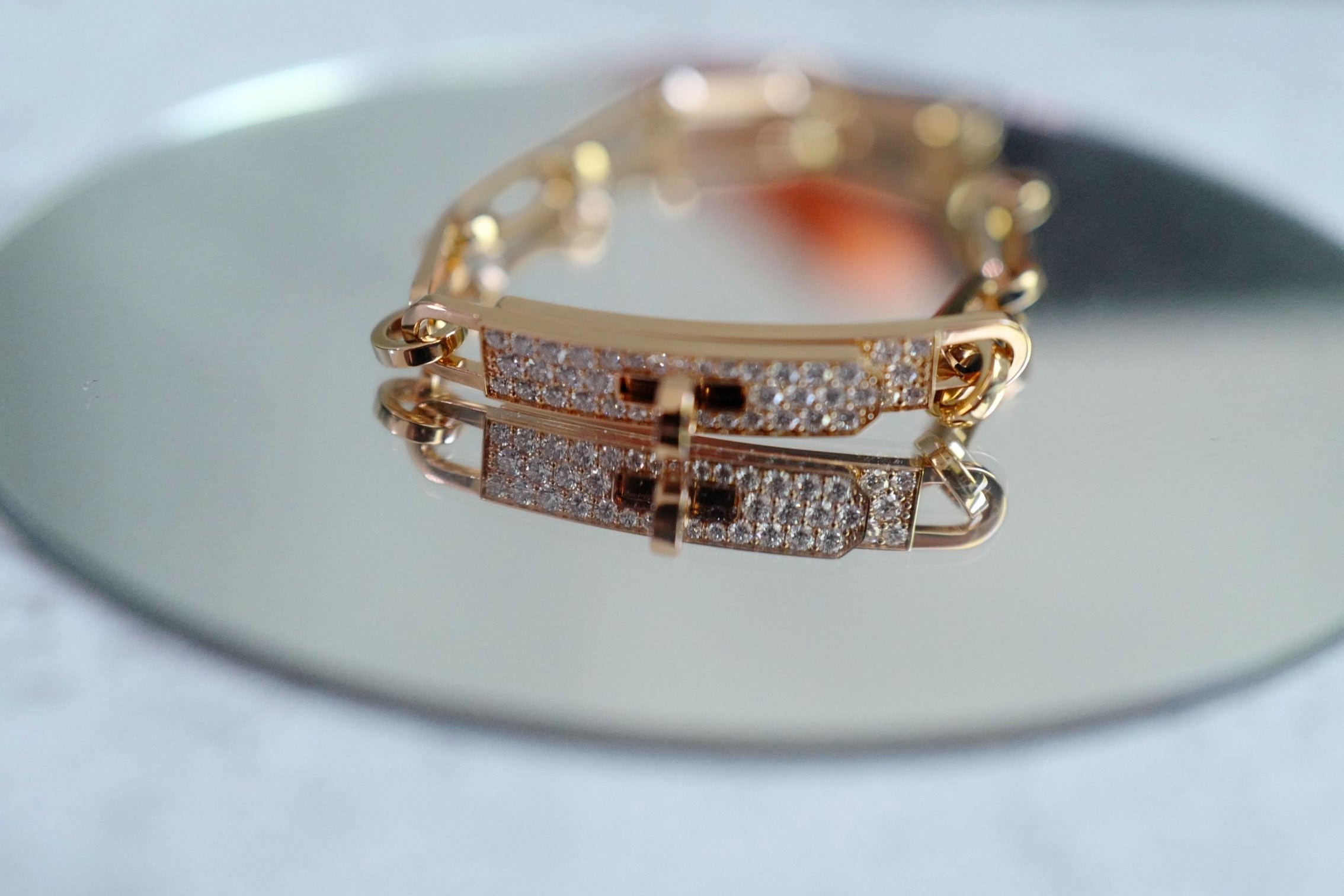 Hermès Kelly Chaine Bracelet Small Model 18K Rose Gold Diamonds Size 140