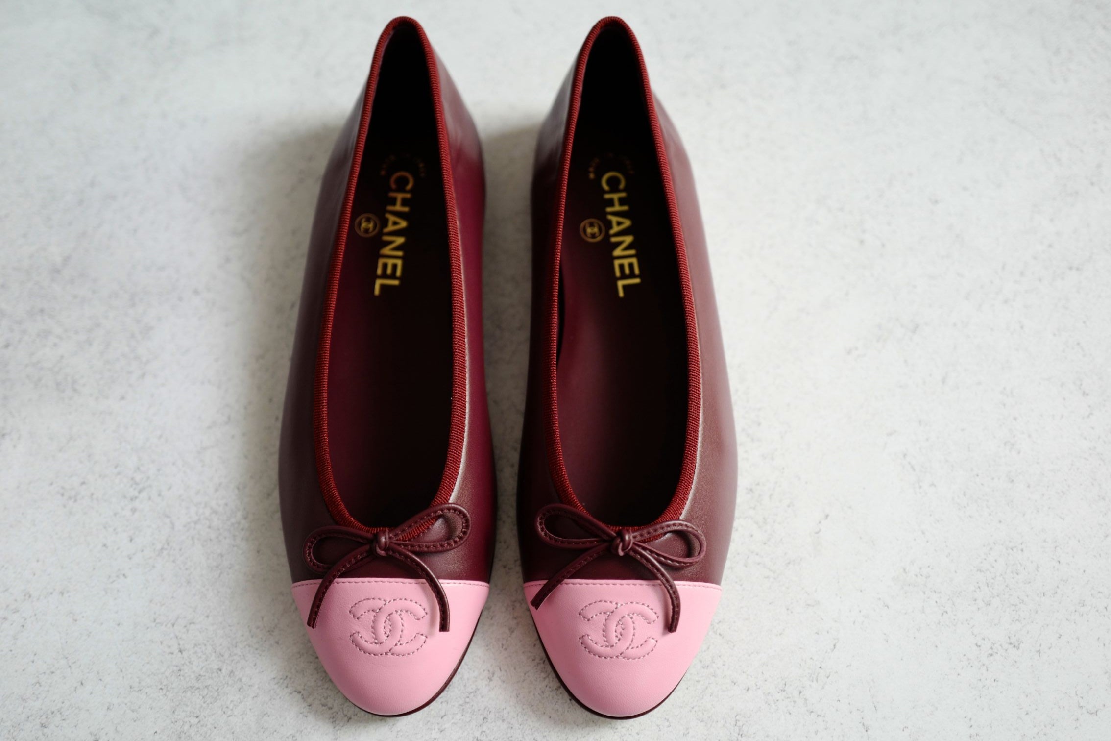 Chanel 26S Matthieu Blazy's Ballet Flats Burgundy Pink Lambskin Size 37C