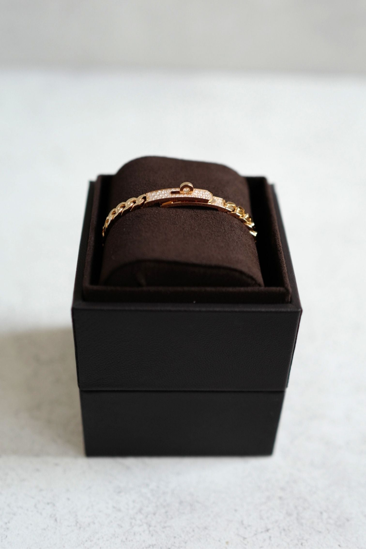 Hermès Kelly Gourmette Bracelet SH Small Model Rose Gold with 41 Diamonds