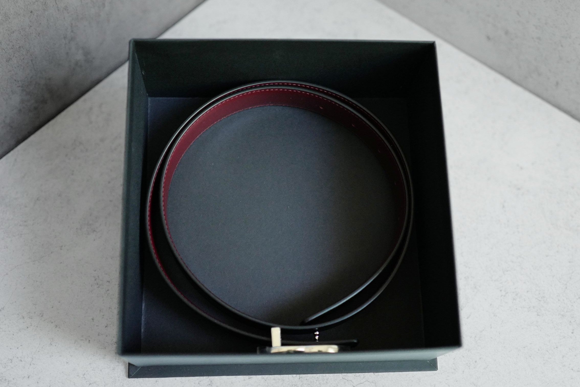 Chanel CC Reversible Belt Black Burgundy Silver Calfskin Metal Size 85