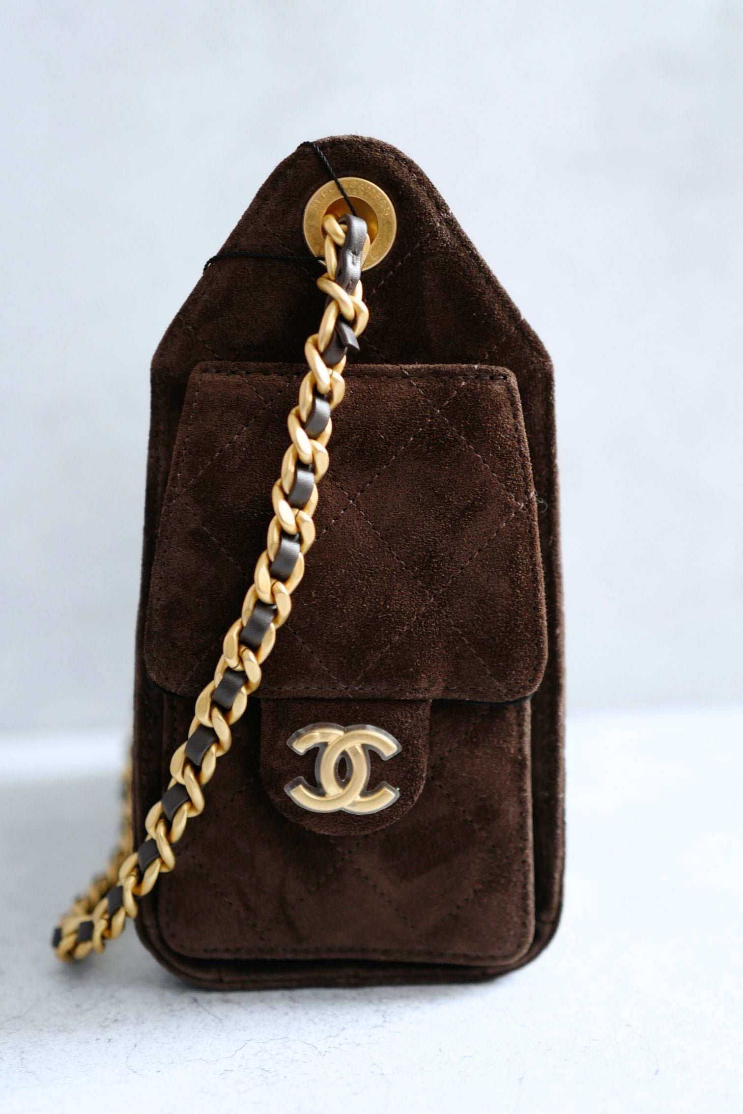 Chanel 26C Mini Hobo Shoulder Bag Dark Brown Suede Calfskin Gold Hardware