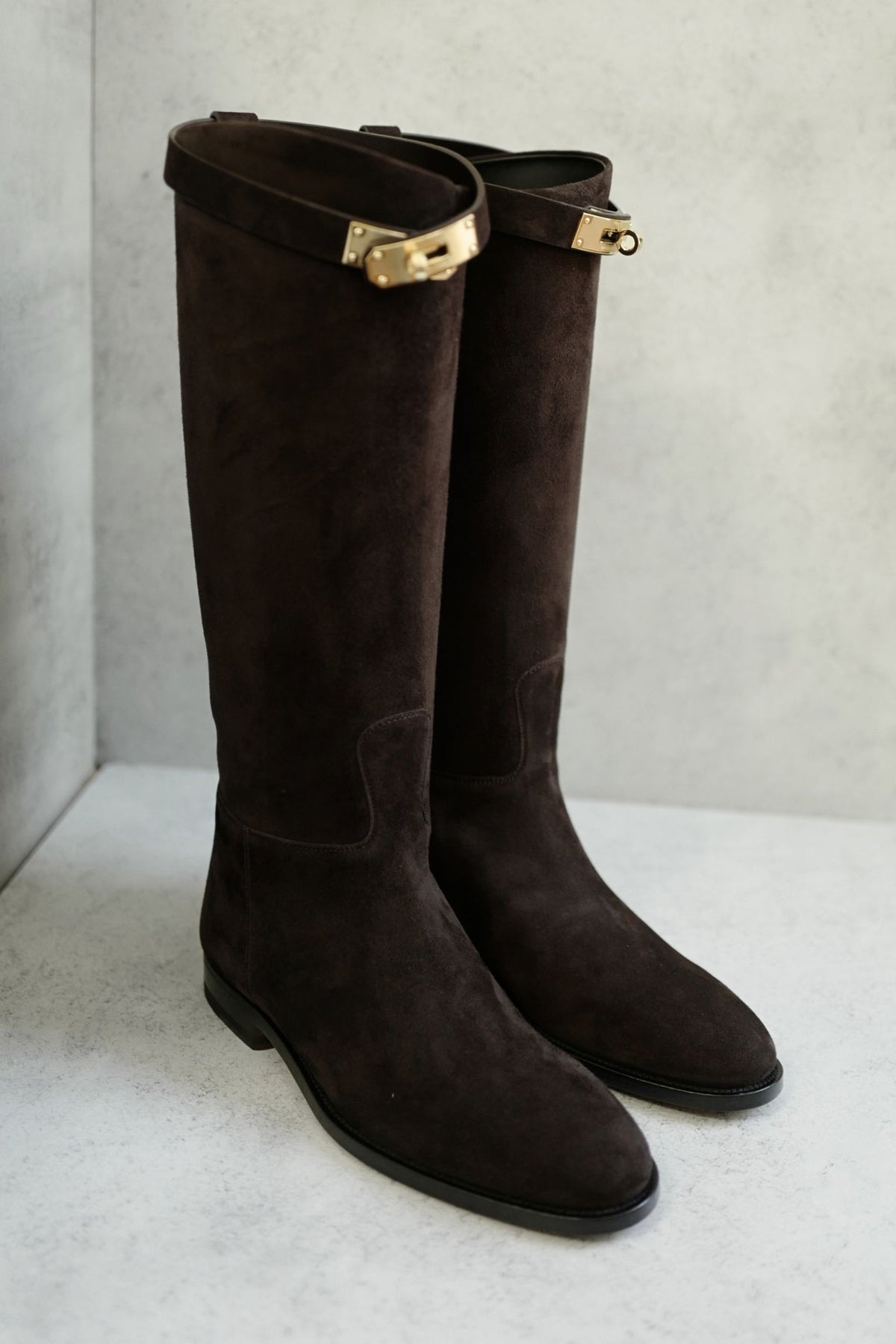 Hermès Jumping Matrix Goatskin Suede Boots Marron with Permabrass HW Size 38
