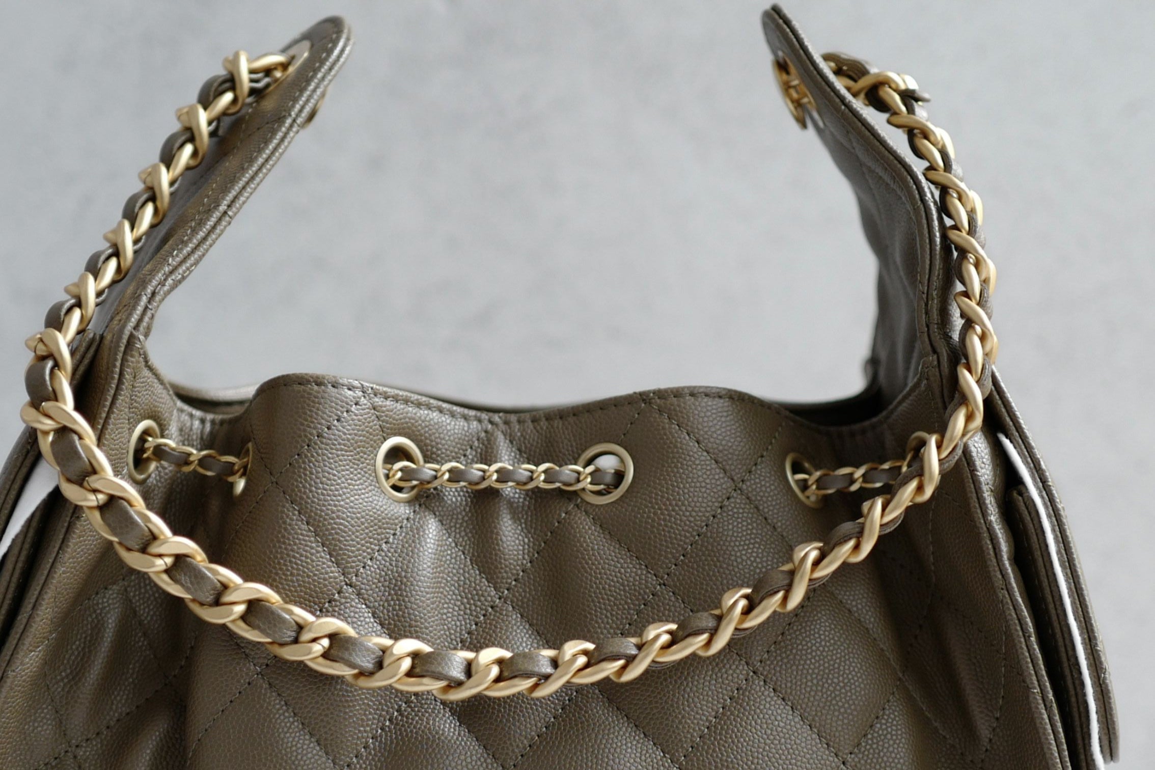 Chanel 26s Small Hobo Dark Khaki Grained Calfskin Gold Hardware