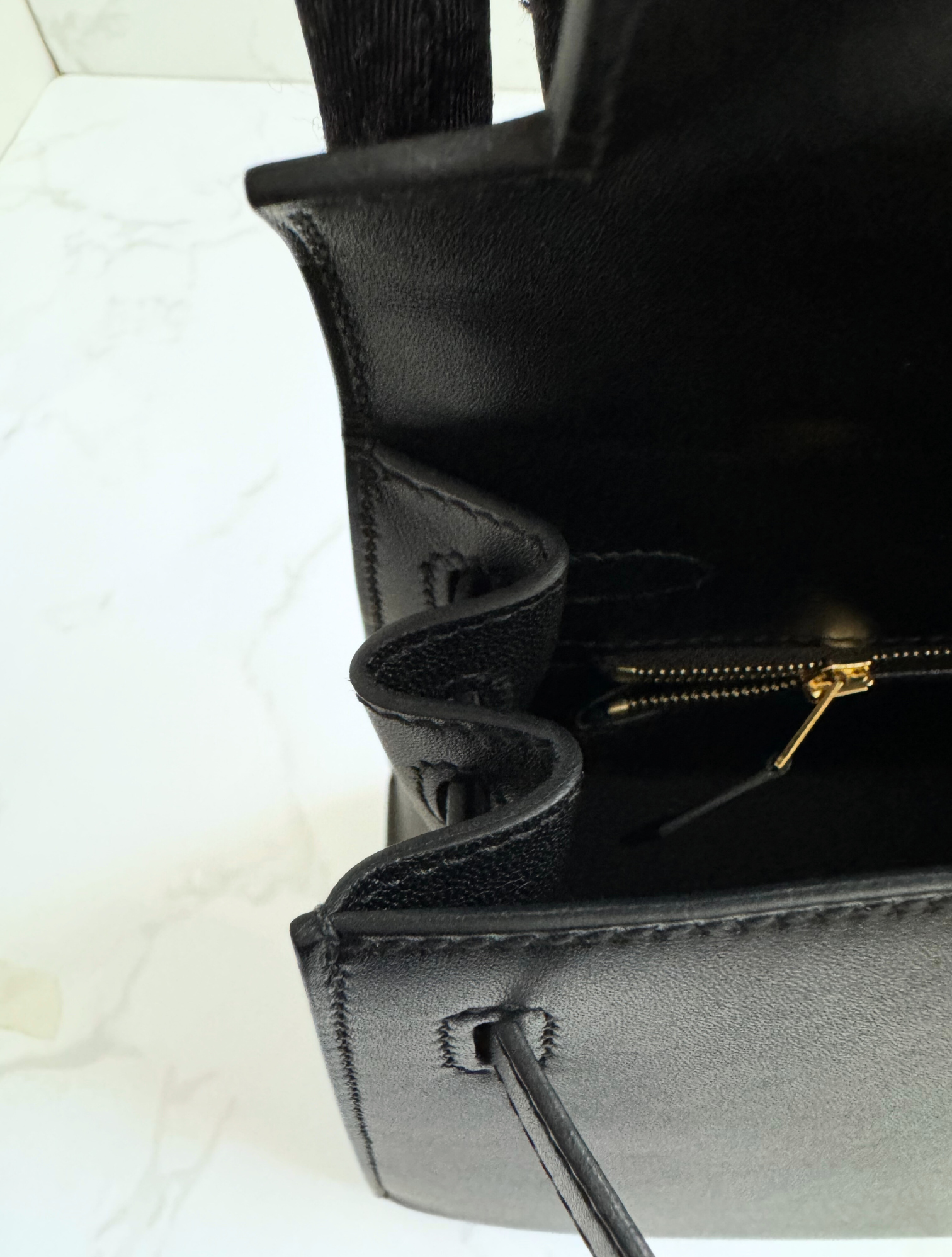 Hermes Kelly 25 Black Tadelakh Sellier Gold HW Complete Original Receipt NEW