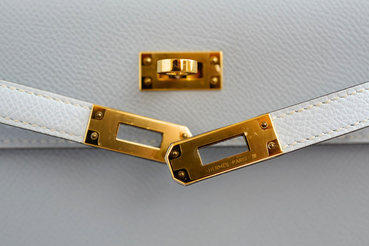 Hermes Kelly 25 Bleu Brume Epsom Sellier Gold Hardware