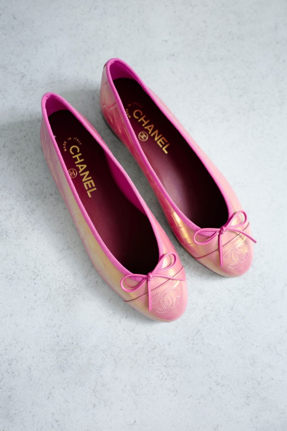 Chanel 26K Matthieu Blazy's Ballet Flats Croc Embossed Calfskin Pink Size 37.5