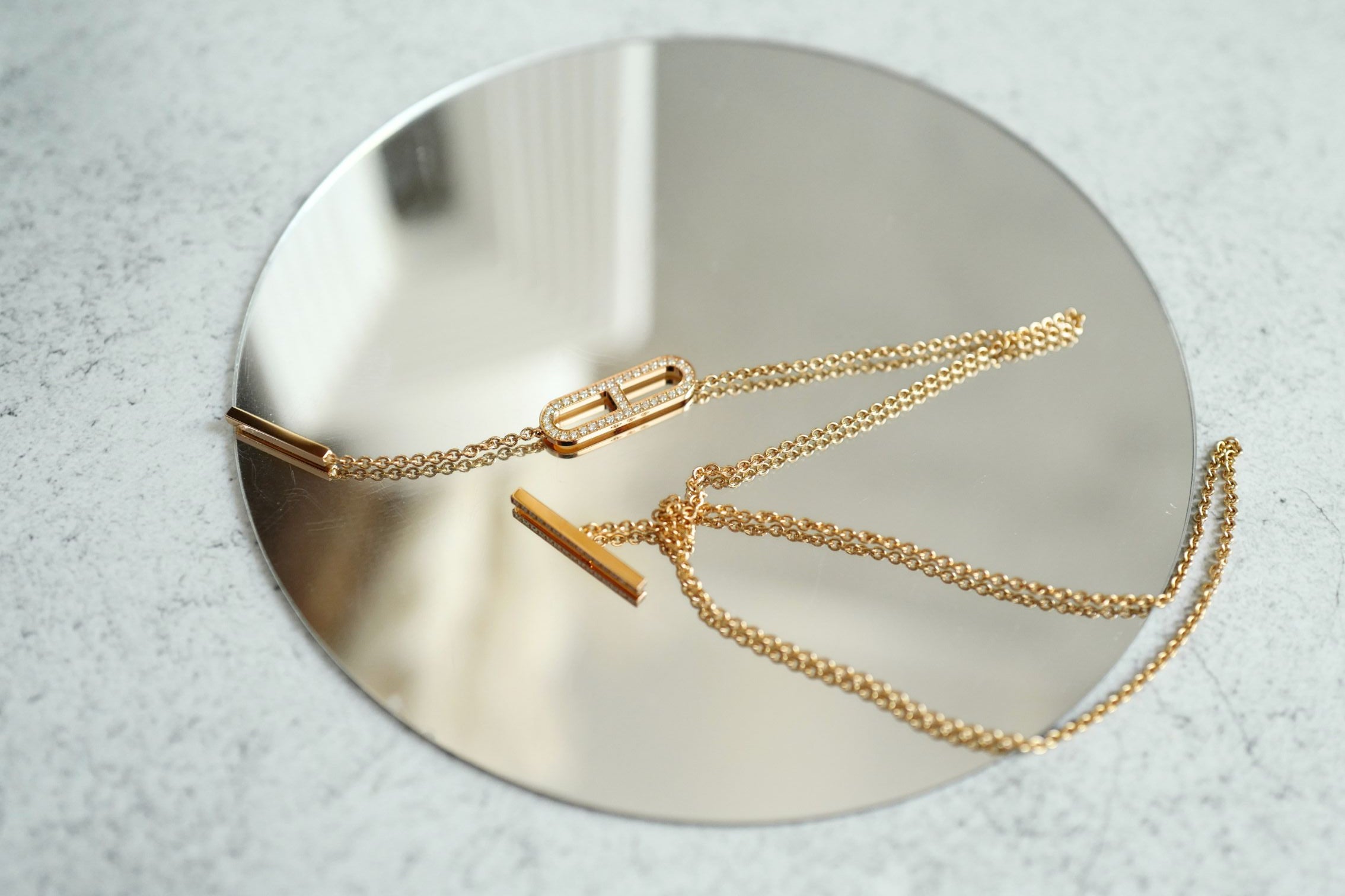 NEW Hermes Ever Chaine d'ancre Lariat Necklace Rose Gold 54 Diamonds
