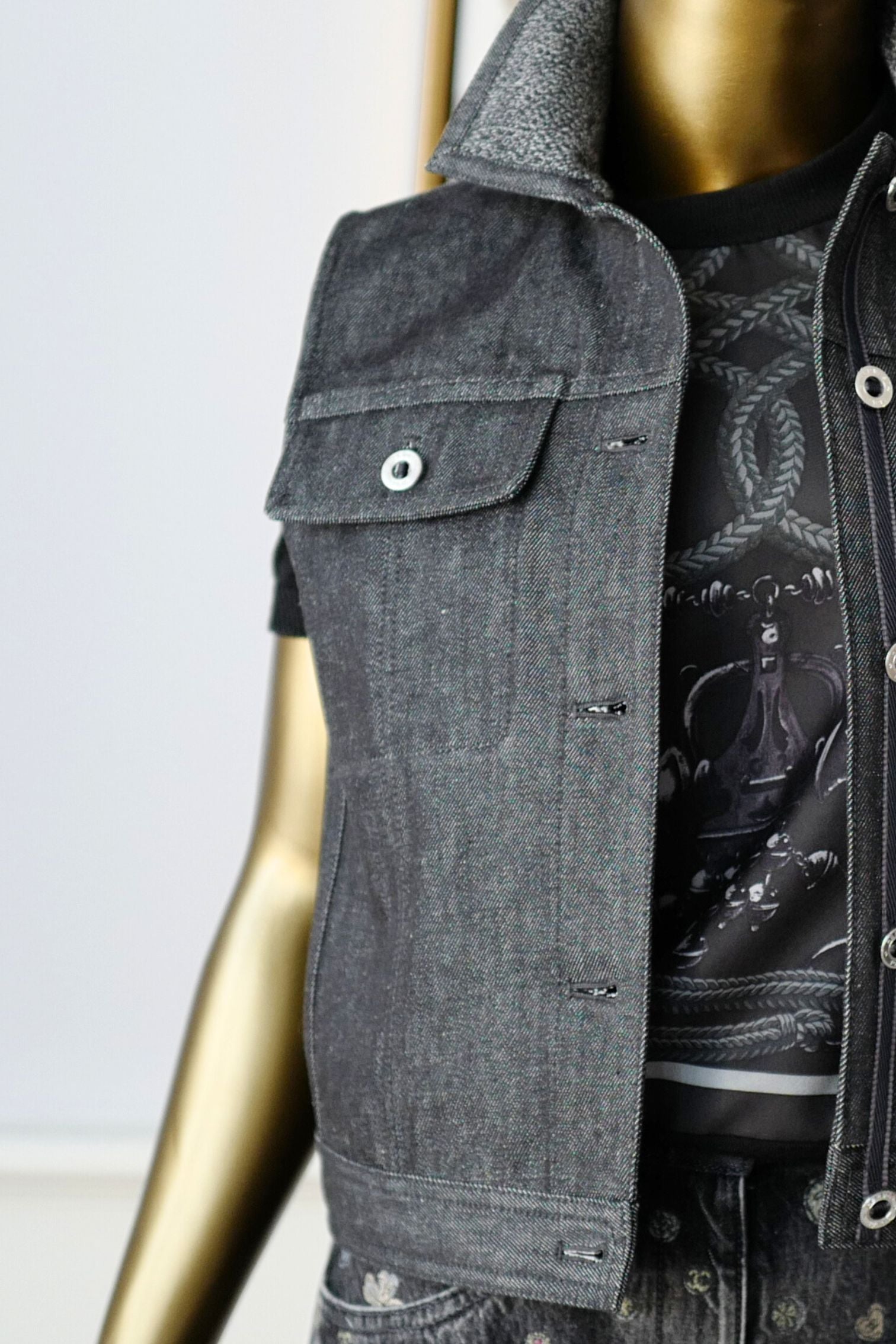 Hermès Sleeveless Vest Jacket Natural Pigment Denim Gris Carbone Size 38