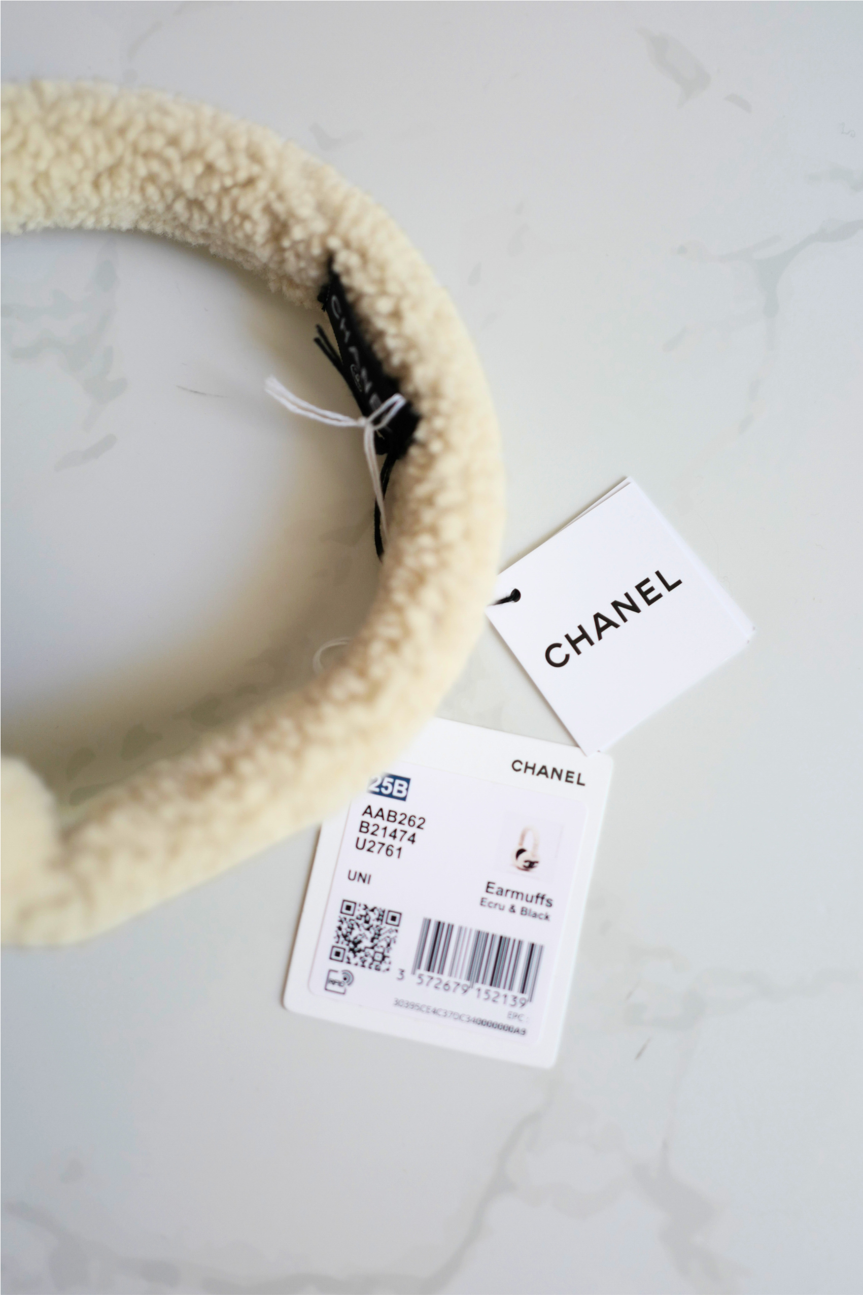 BNIB Chanel CC Earmuffs in Shearling Wool Ecru/Black