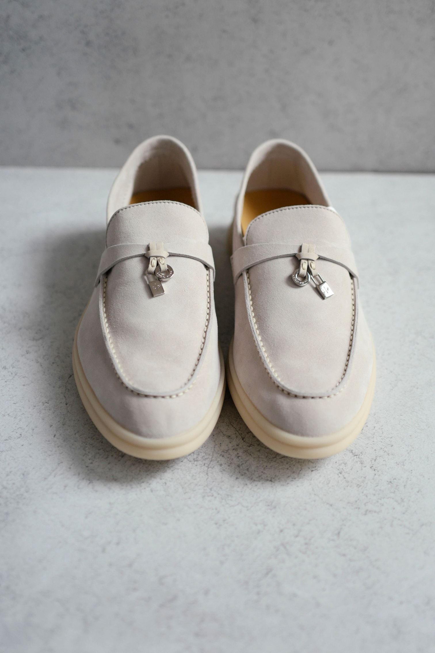 Loro Piana Summer Charm Walk Loafer Pearl Powder Suede Calfskin Size 37.5