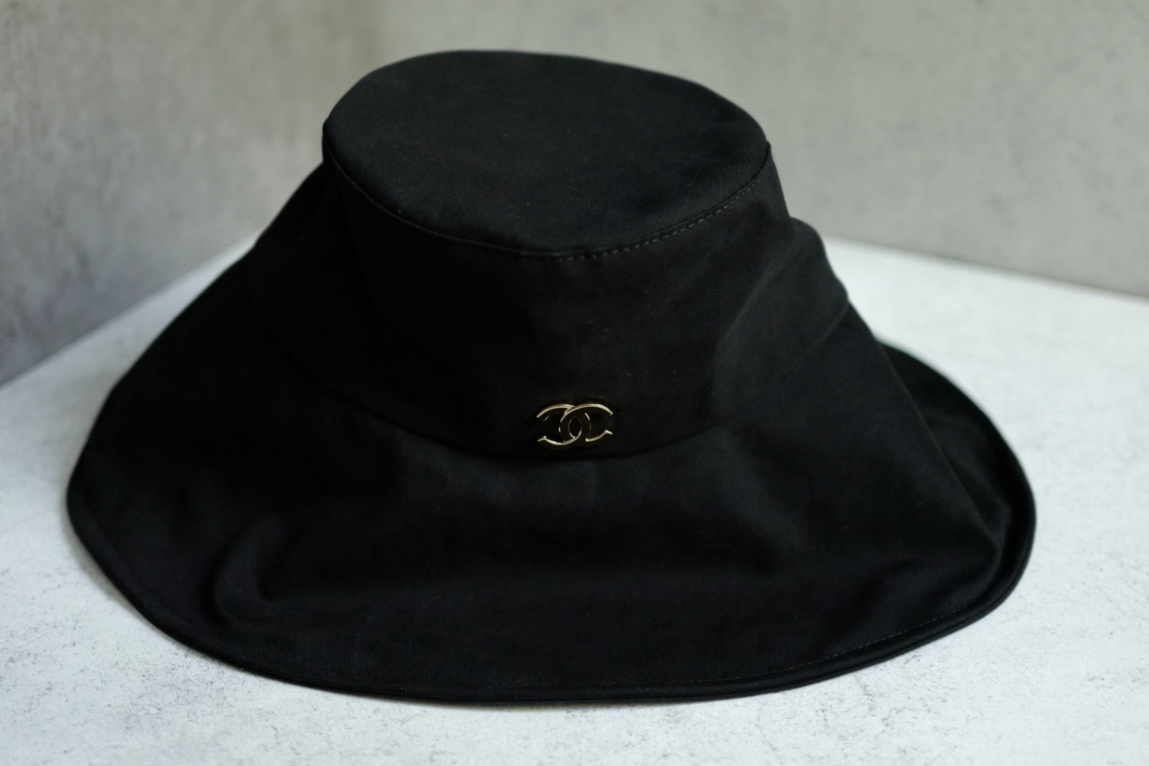 Chanel 26S Coco Beach Cloche Hat Black Cotton Metal Size S
