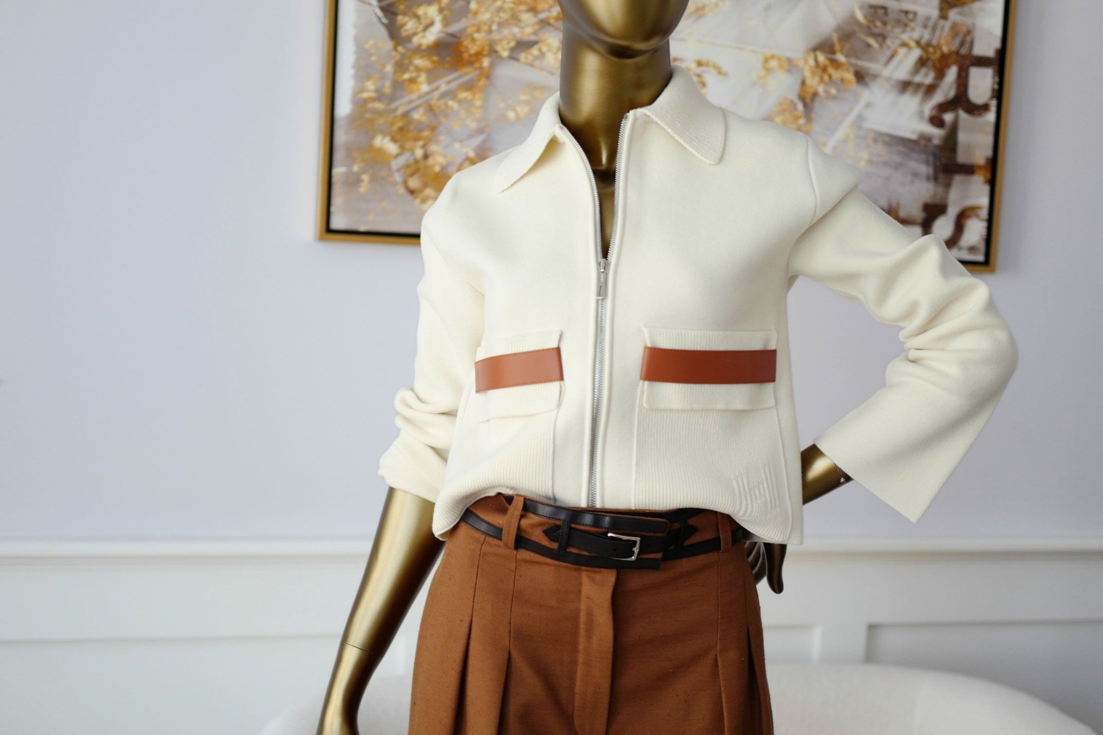 Hermès Woman Outdoor Jacket with Pockets Blanc Naturel Compact Knit Size 34