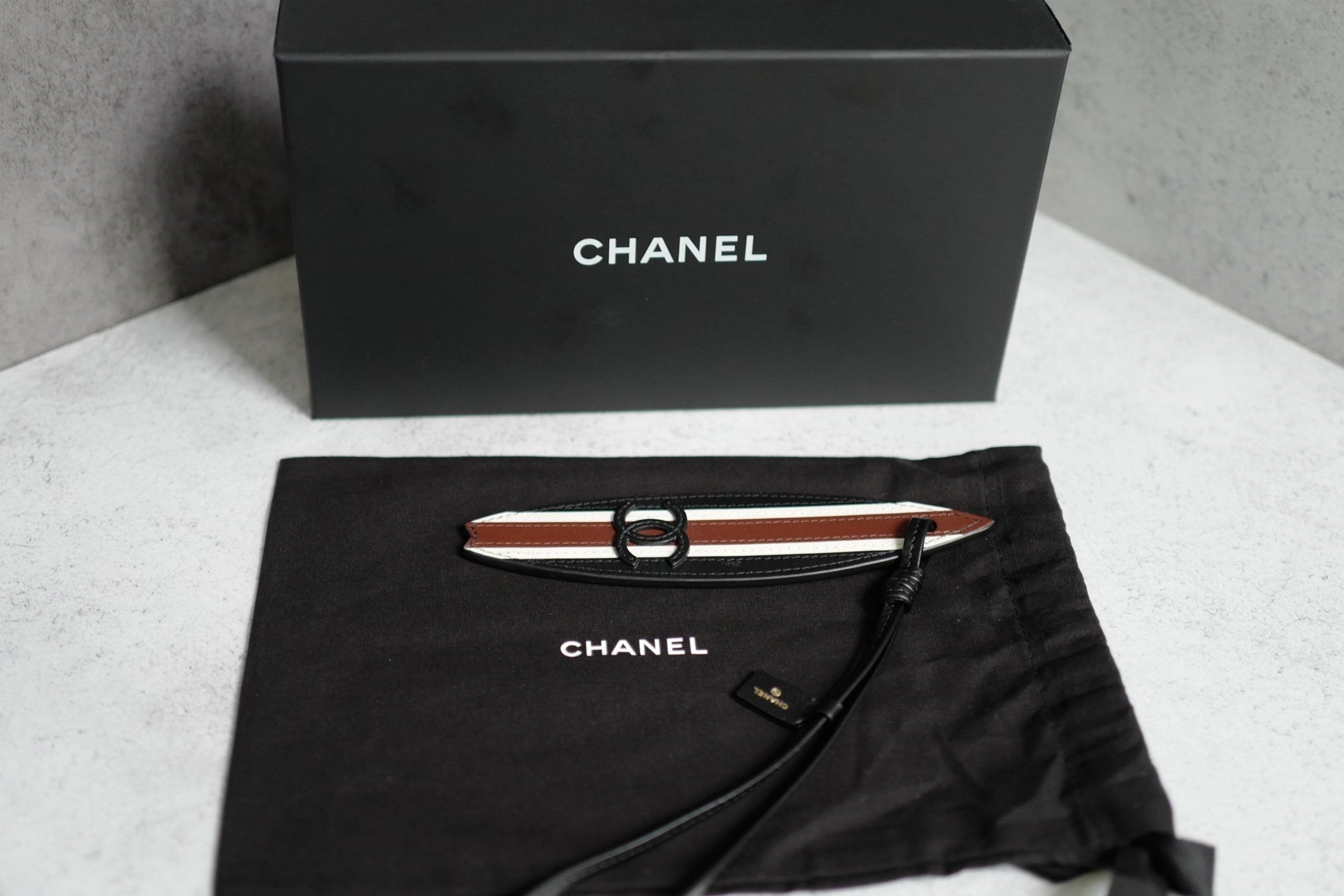 Chanel 26M Coco Beach Bag Charm Black/White/Brown Lambskin Leather