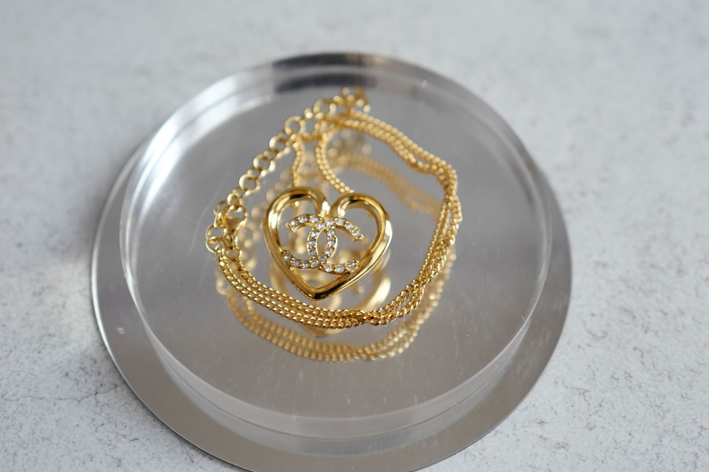 Chanel 23C Heart Gold Necklace with Crystals