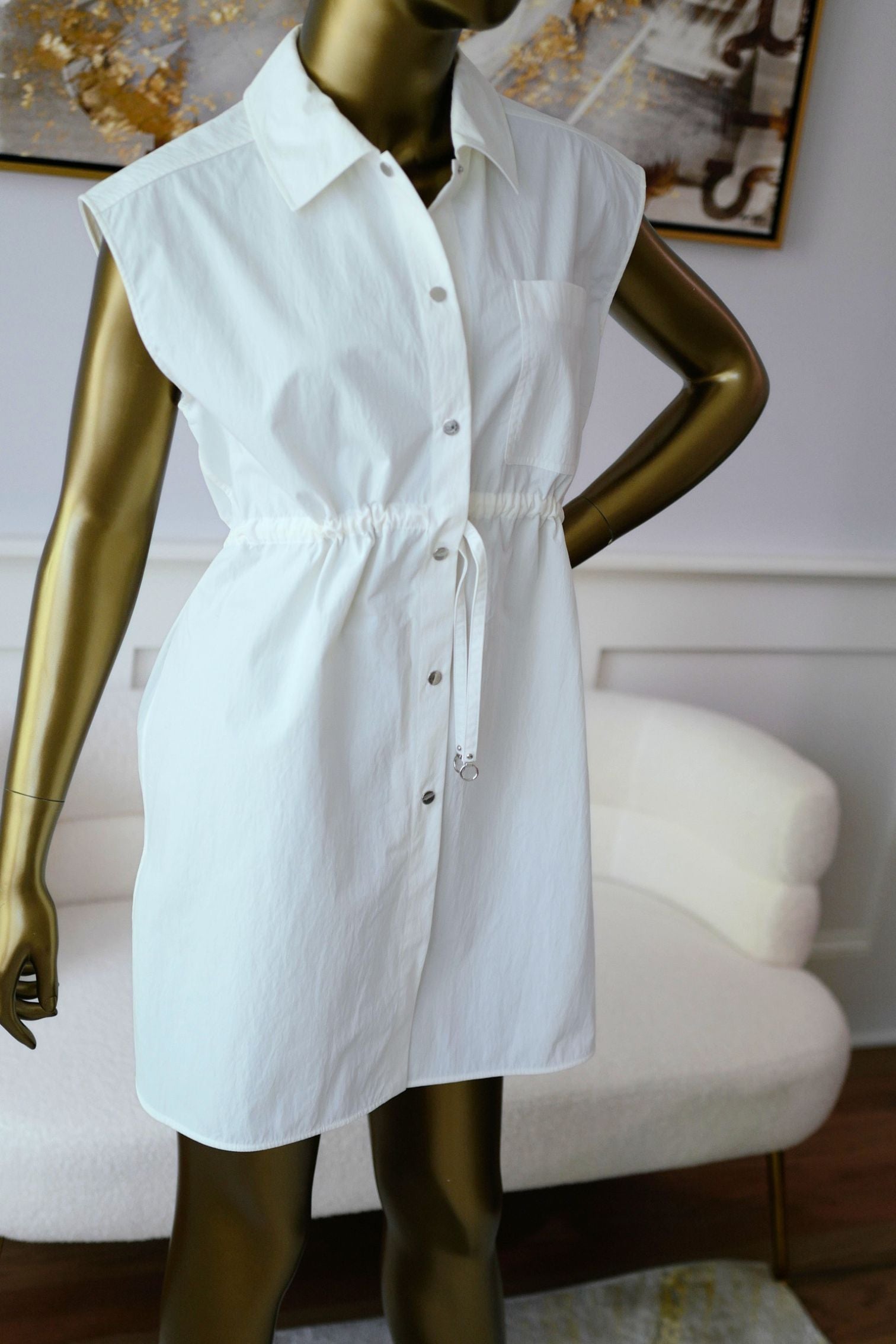 Hermès Chemise Coulissée Sans Manches Blanc Cassé Technical Cotton Size 36
