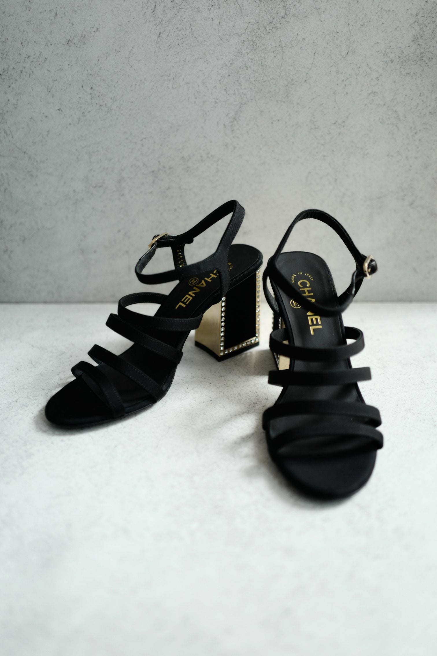 BNIB Chanel 24B Strappy Heels in Black with Crystals Rhinestone Heels size 38